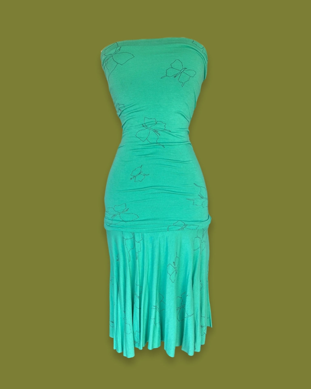 Strapless Butterfly Drop-waist Midi Dress