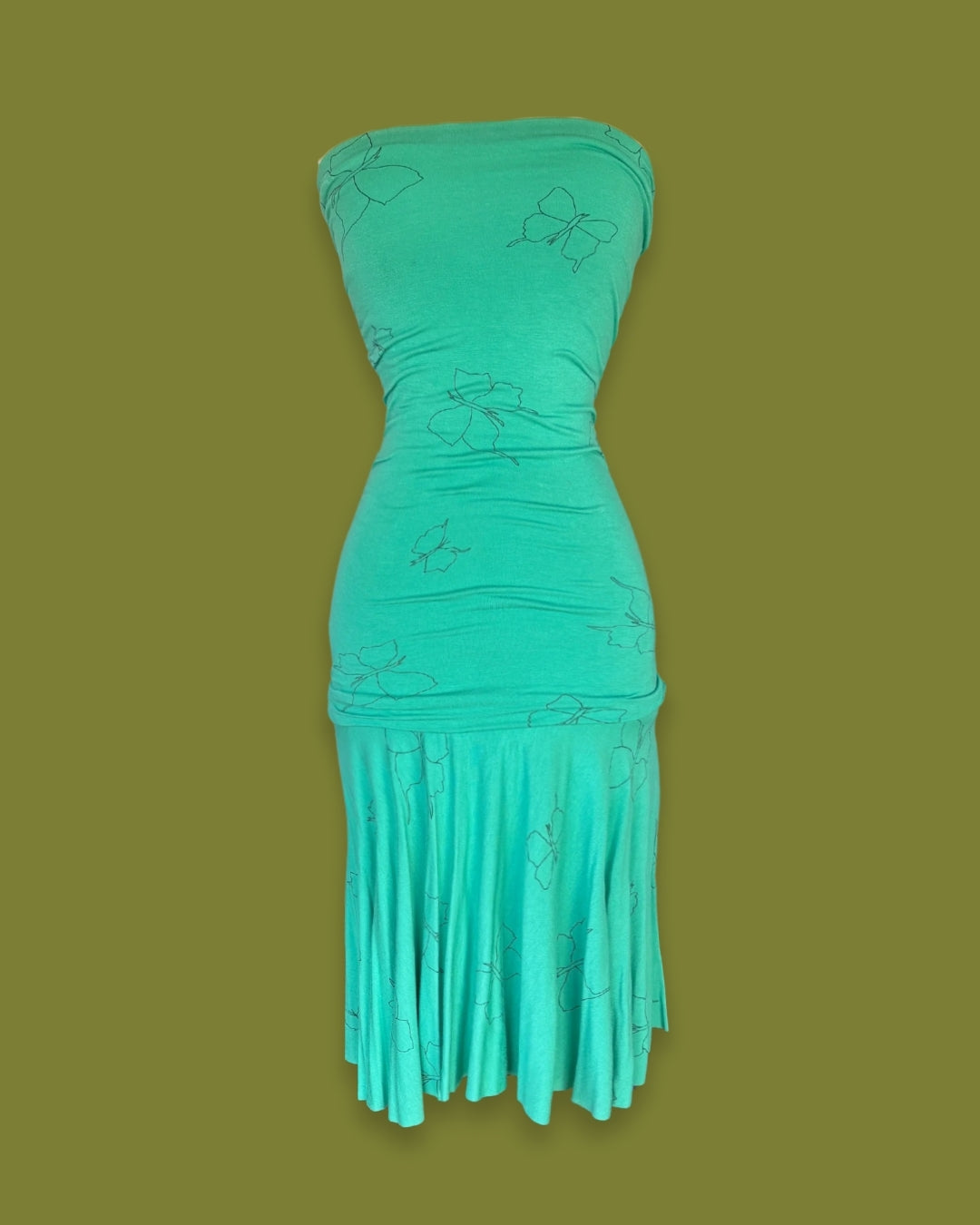 Strapless Butterfly Drop-waist Midi Dress