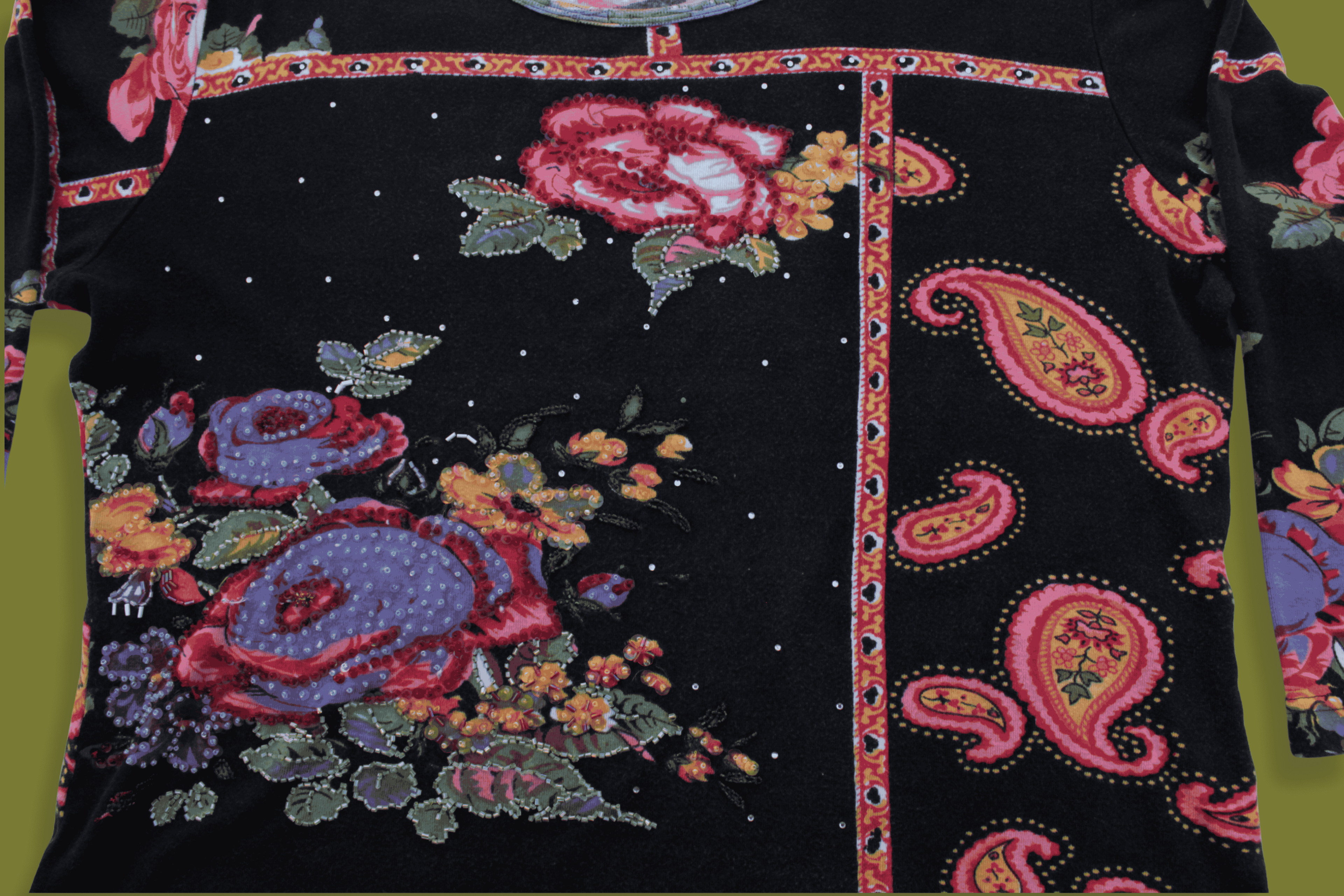 Beaded Floral Quarter-length sleeve Top
