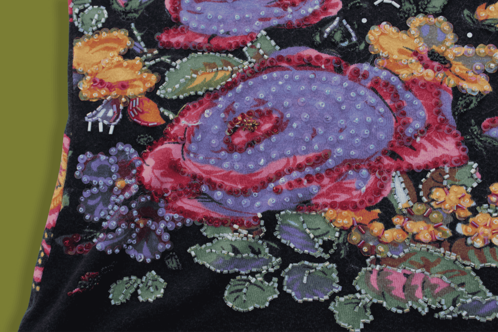 Beaded Floral Quarter-length sleeve Top