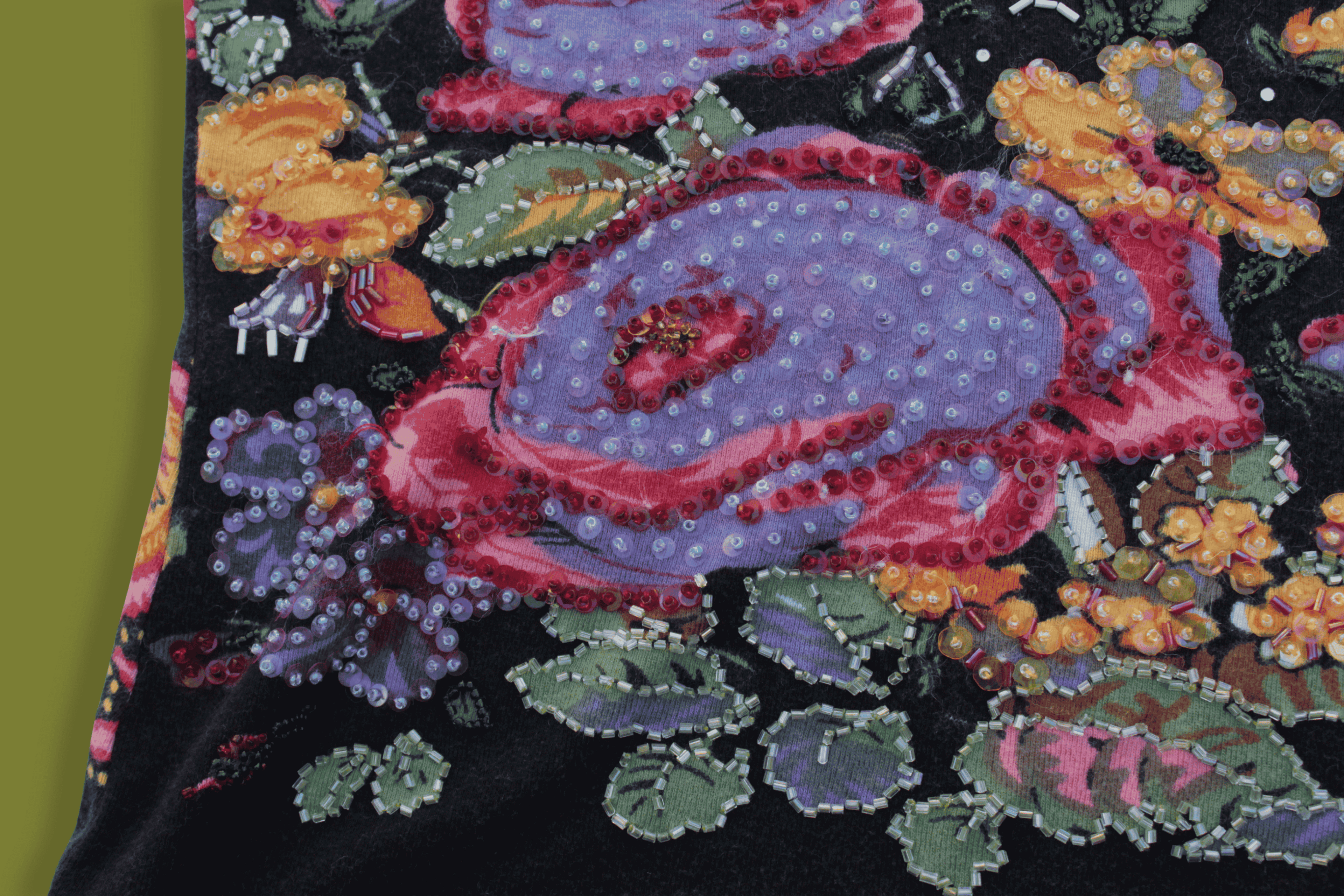 Beaded Floral Quarter-length sleeve Top