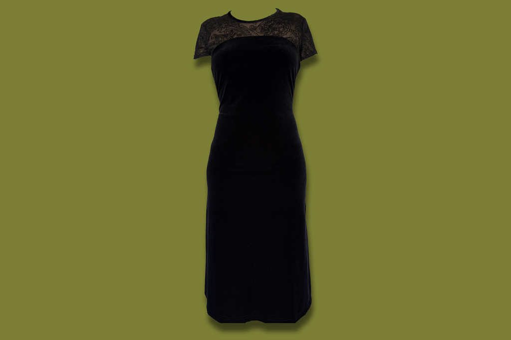 Velvet and Glittery Mesh Midi Dress