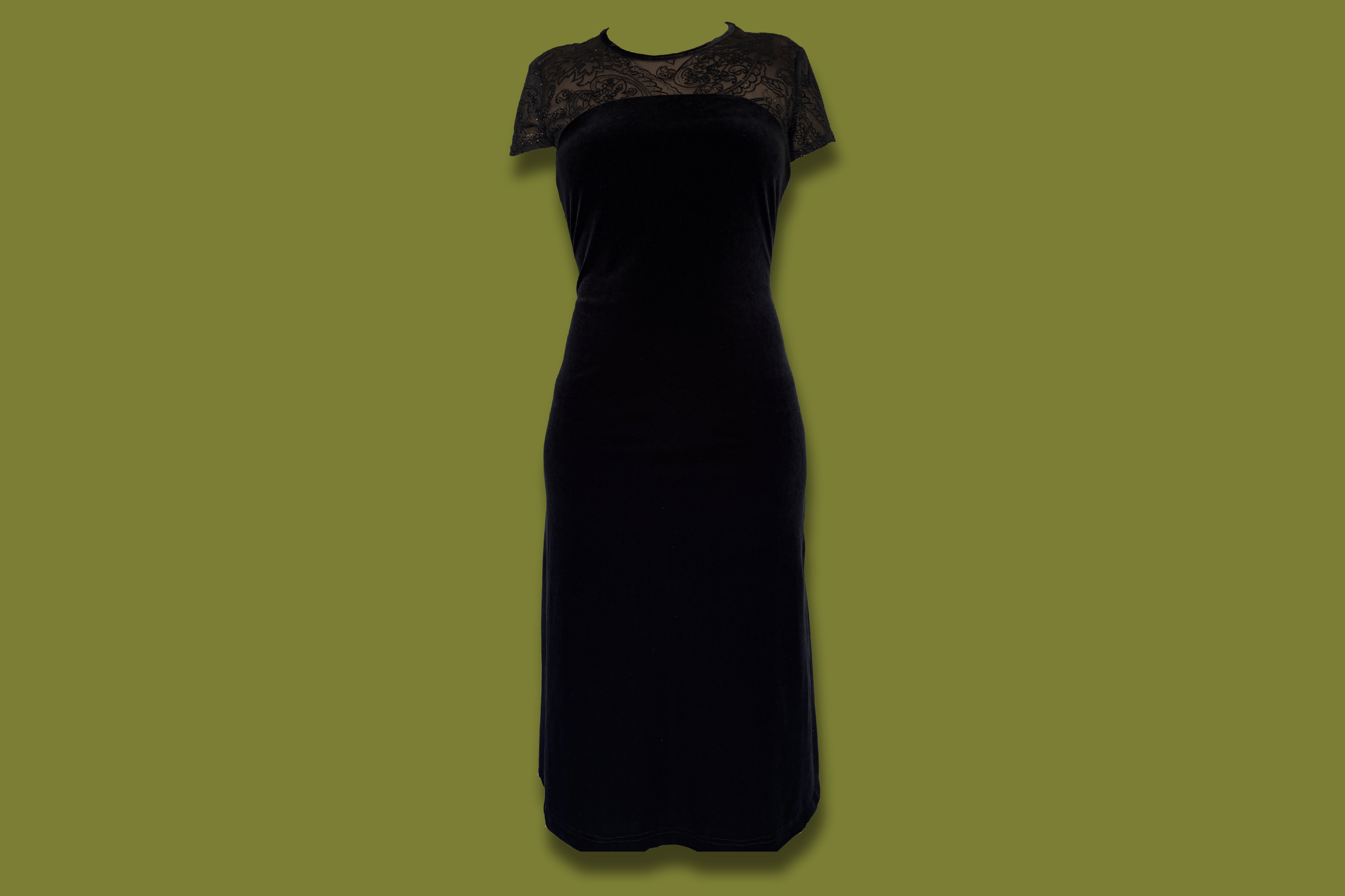 Velvet and Glittery Mesh Midi Dress