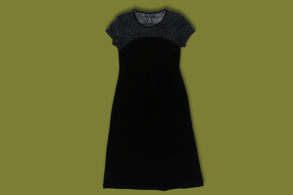 Velvet and Glittery Mesh Midi Dress