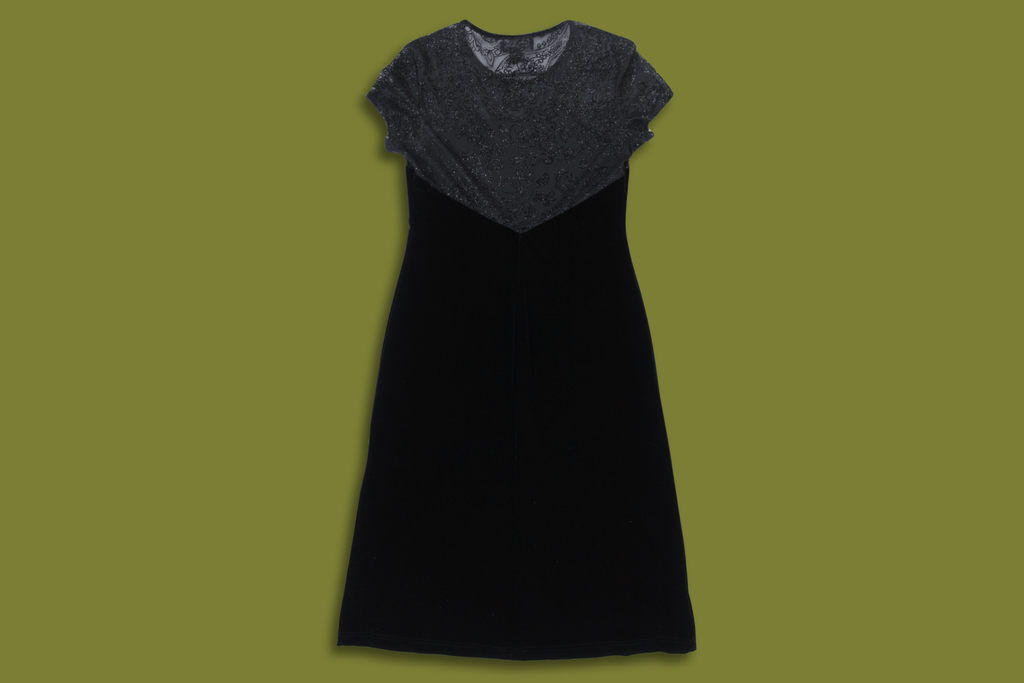 Velvet and Glittery Mesh Midi Dress