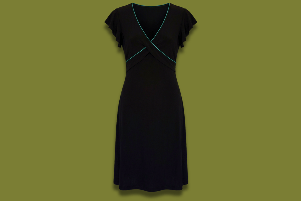 Piped Flutter-sleeve Midi Dress