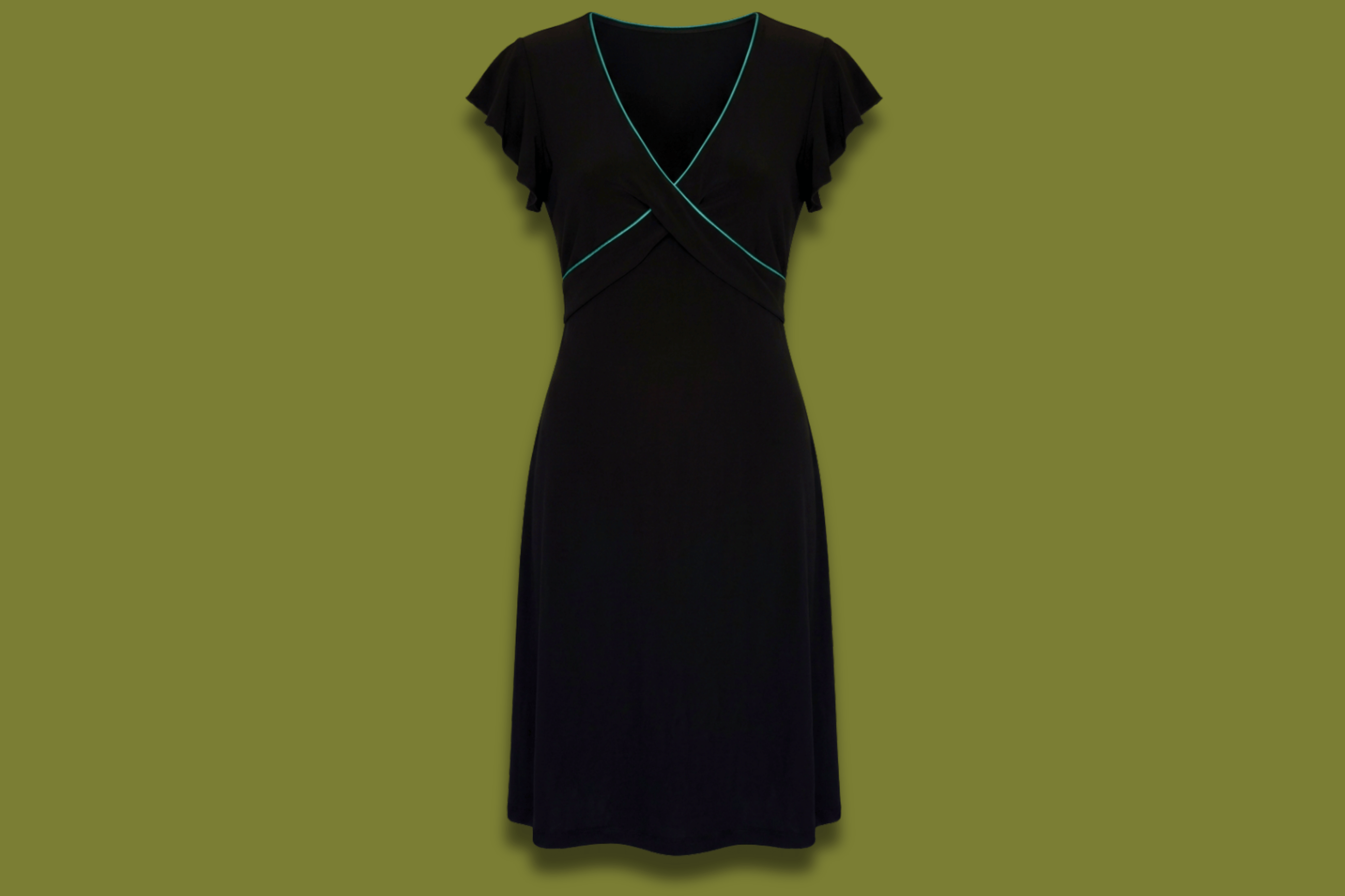 Piped Flutter-sleeve Midi Dress