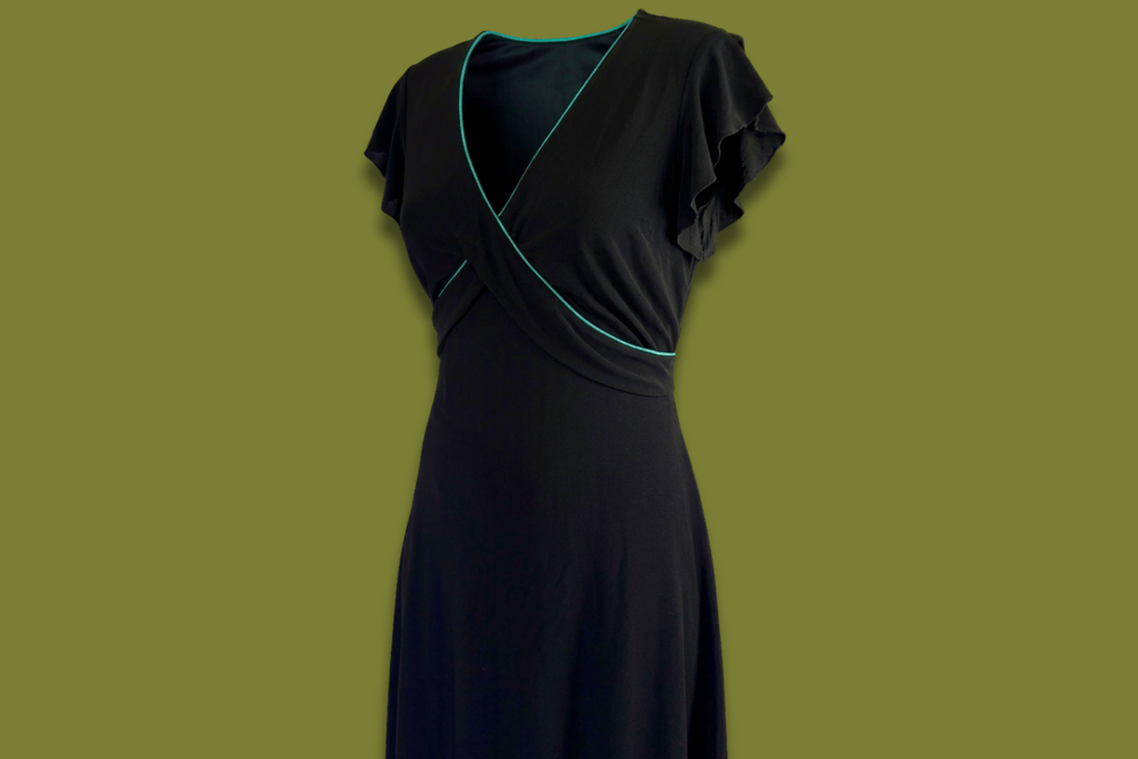 Piped Flutter-sleeve Midi Dress