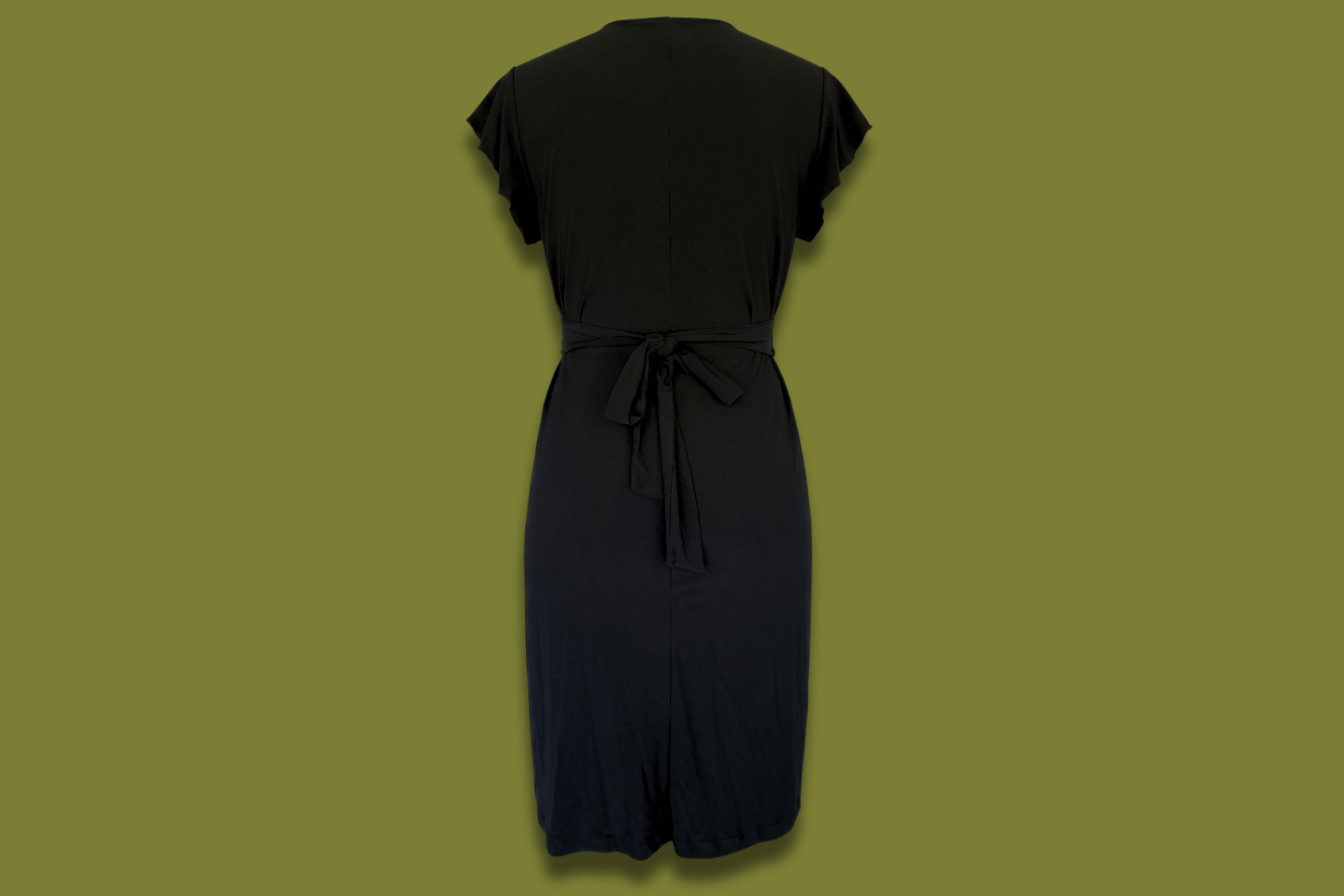 Piped Flutter-sleeve Midi Dress