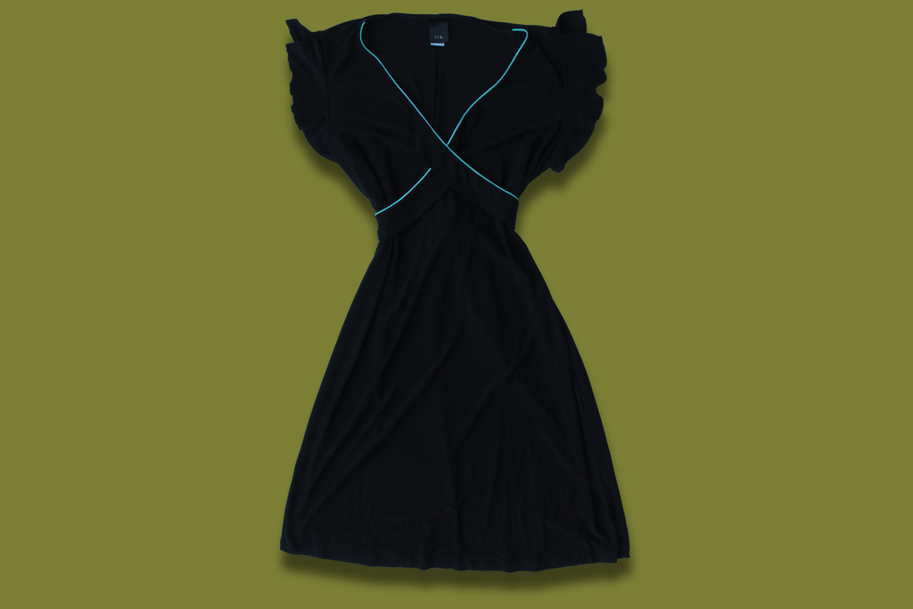 Piped Flutter-sleeve Midi Dress