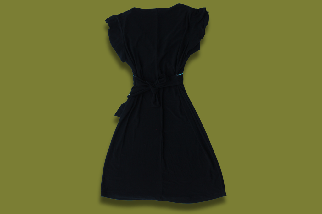 Piped Flutter-sleeve Midi Dress