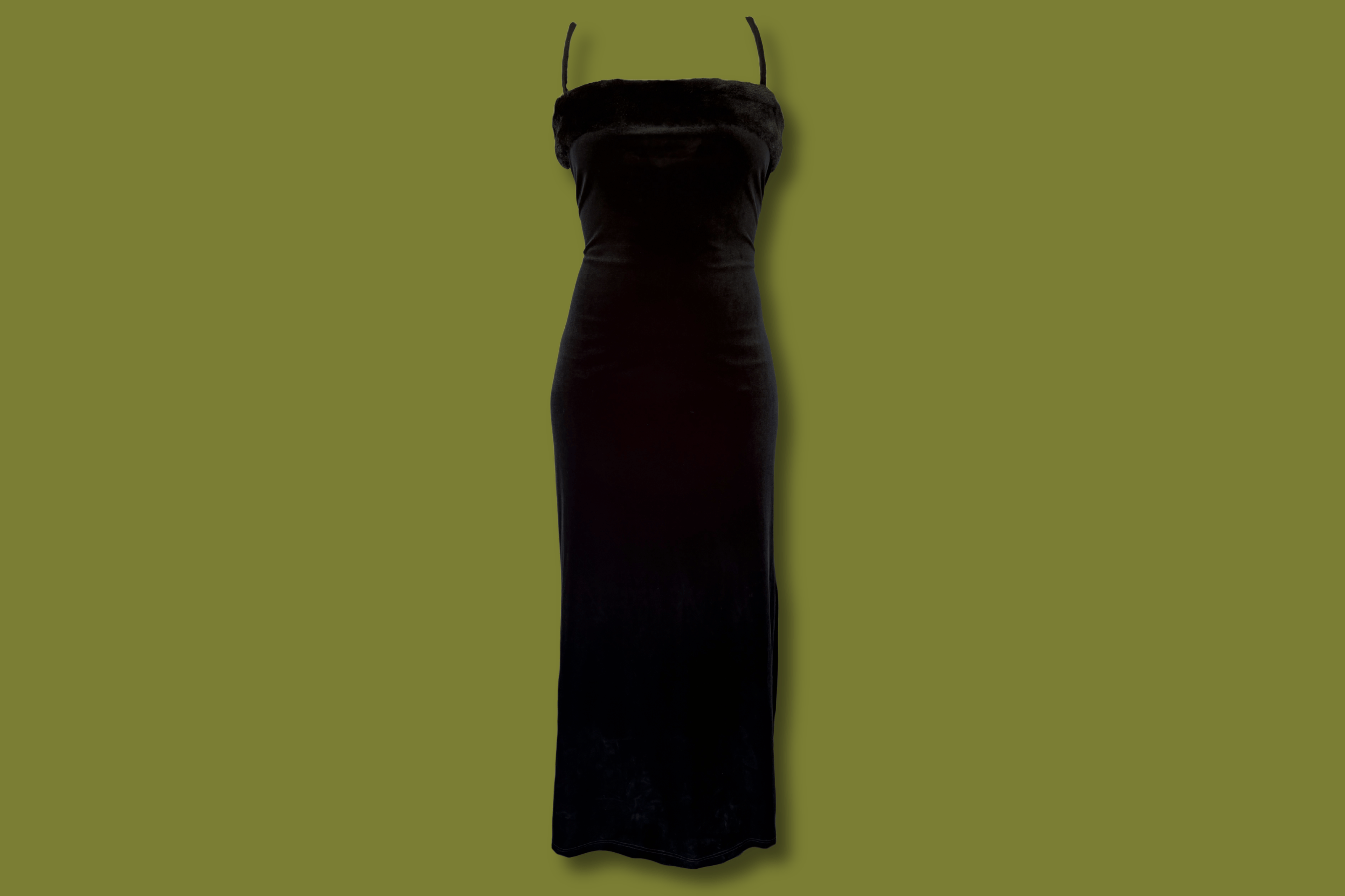 Velvet Fur-Trim Maxi Dress