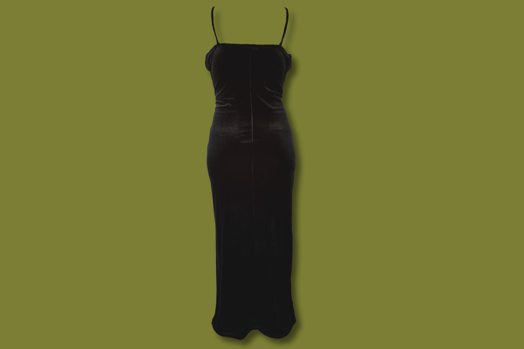 Velvet Fur-Trim Maxi Dress
