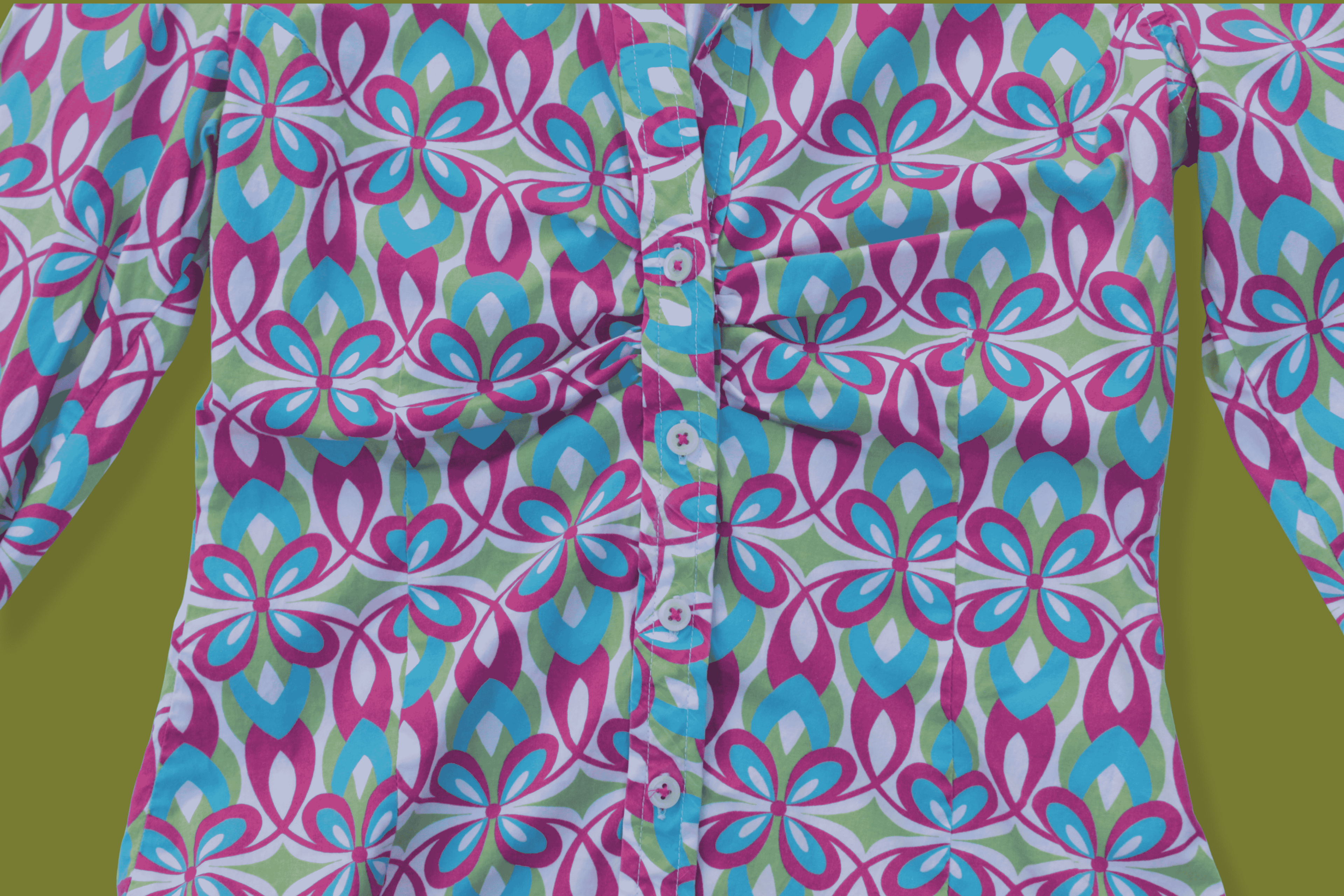 Bright Floral 70s style Fitted Button-up