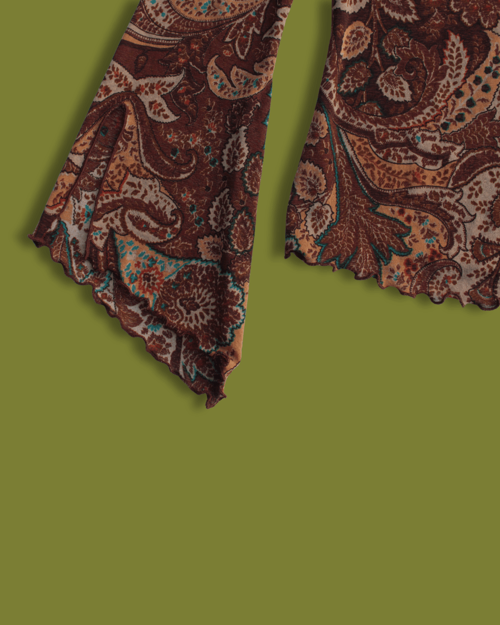 Y2k Brown paisley bell flare sleeve top