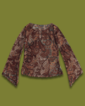 Y2k Brown paisley bell flare sleeve top
