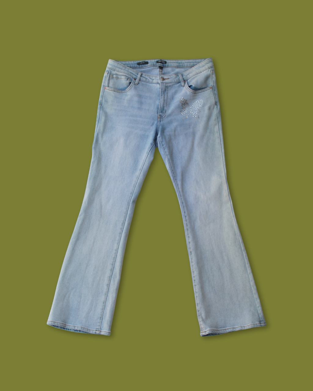 Butterfly-bedazzled Mid-rise Flare Jeans