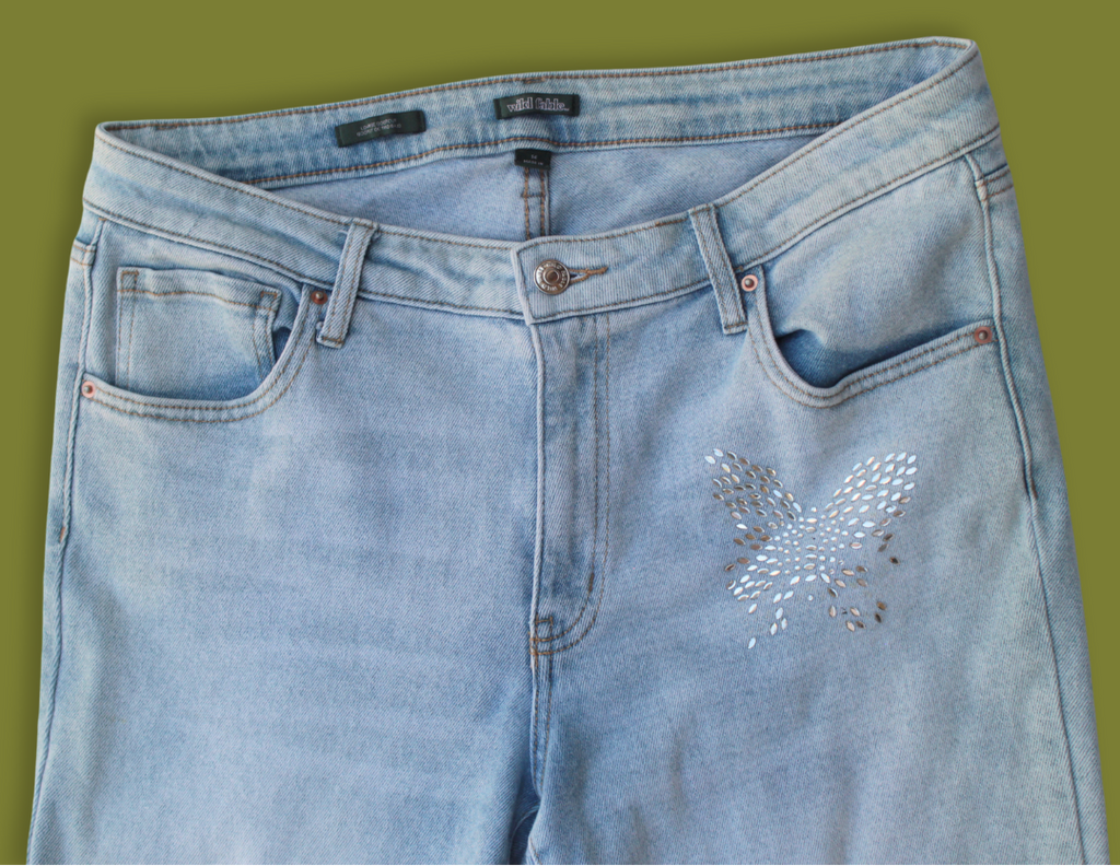 Butterfly-bedazzled Mid-rise Flare Jeans