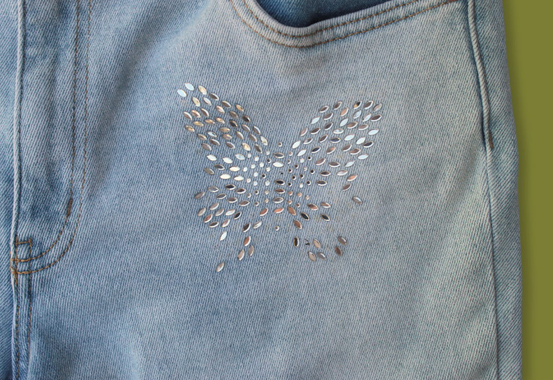 Butterfly-bedazzled Mid-rise Flare Jeans