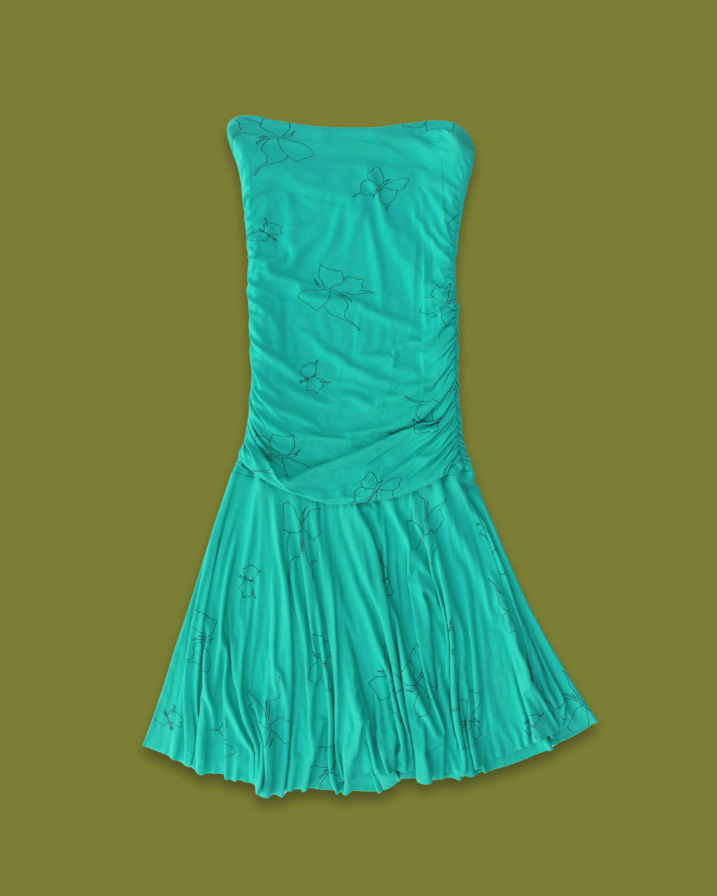Strapless Butterfly Drop-waist Midi Dress
