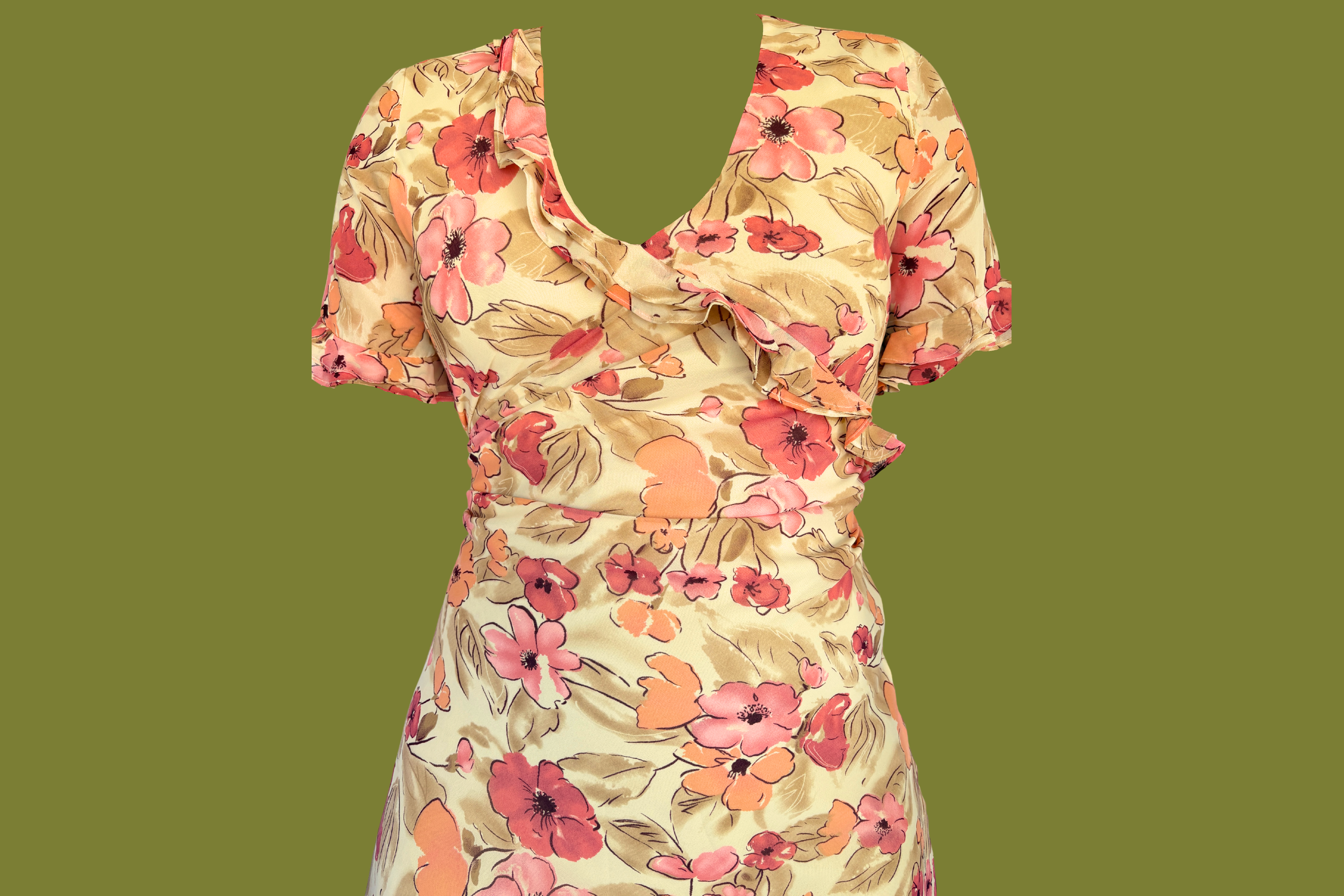 Floral Ruffle-front Midi Dress