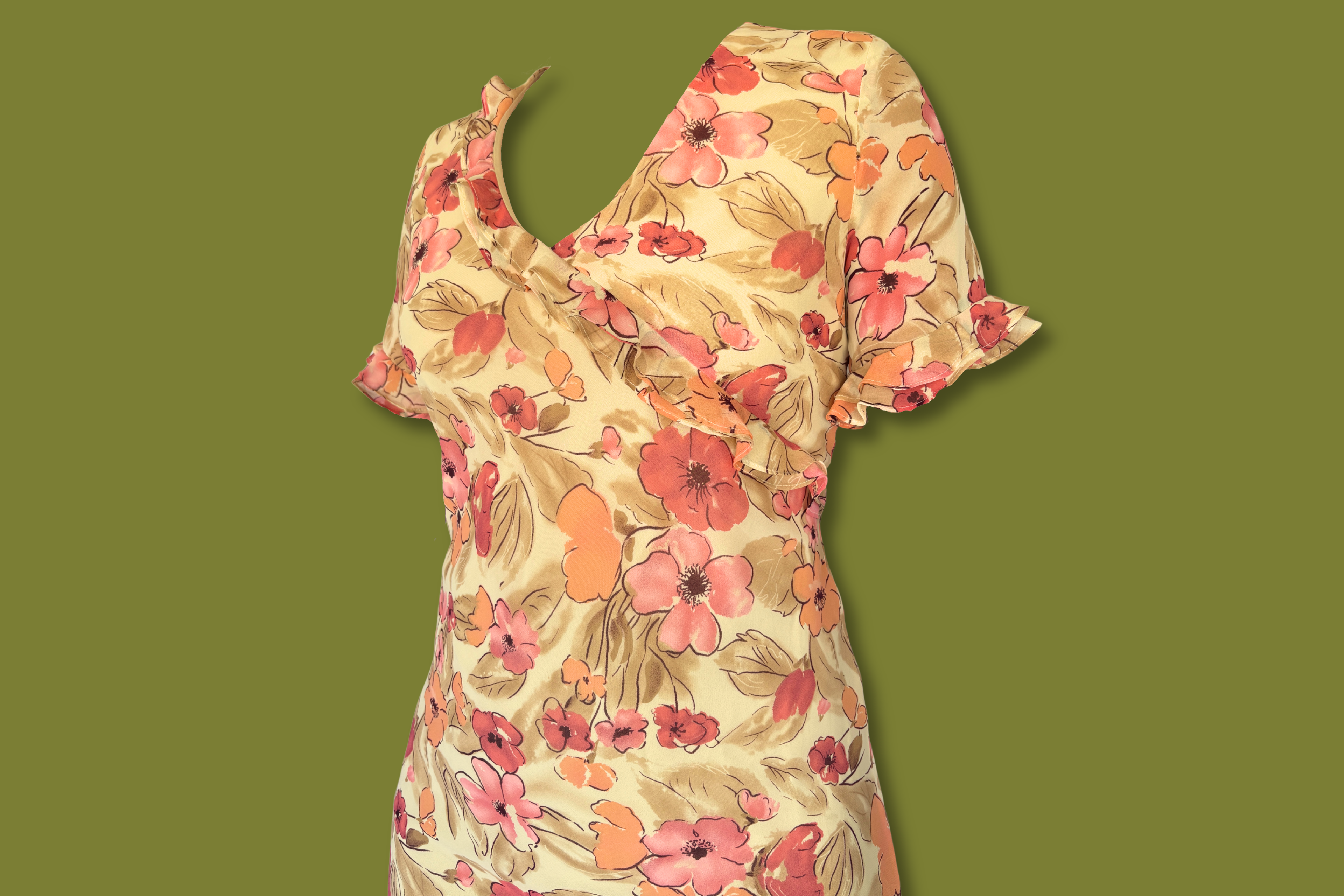 Floral Ruffle-front Midi Dress