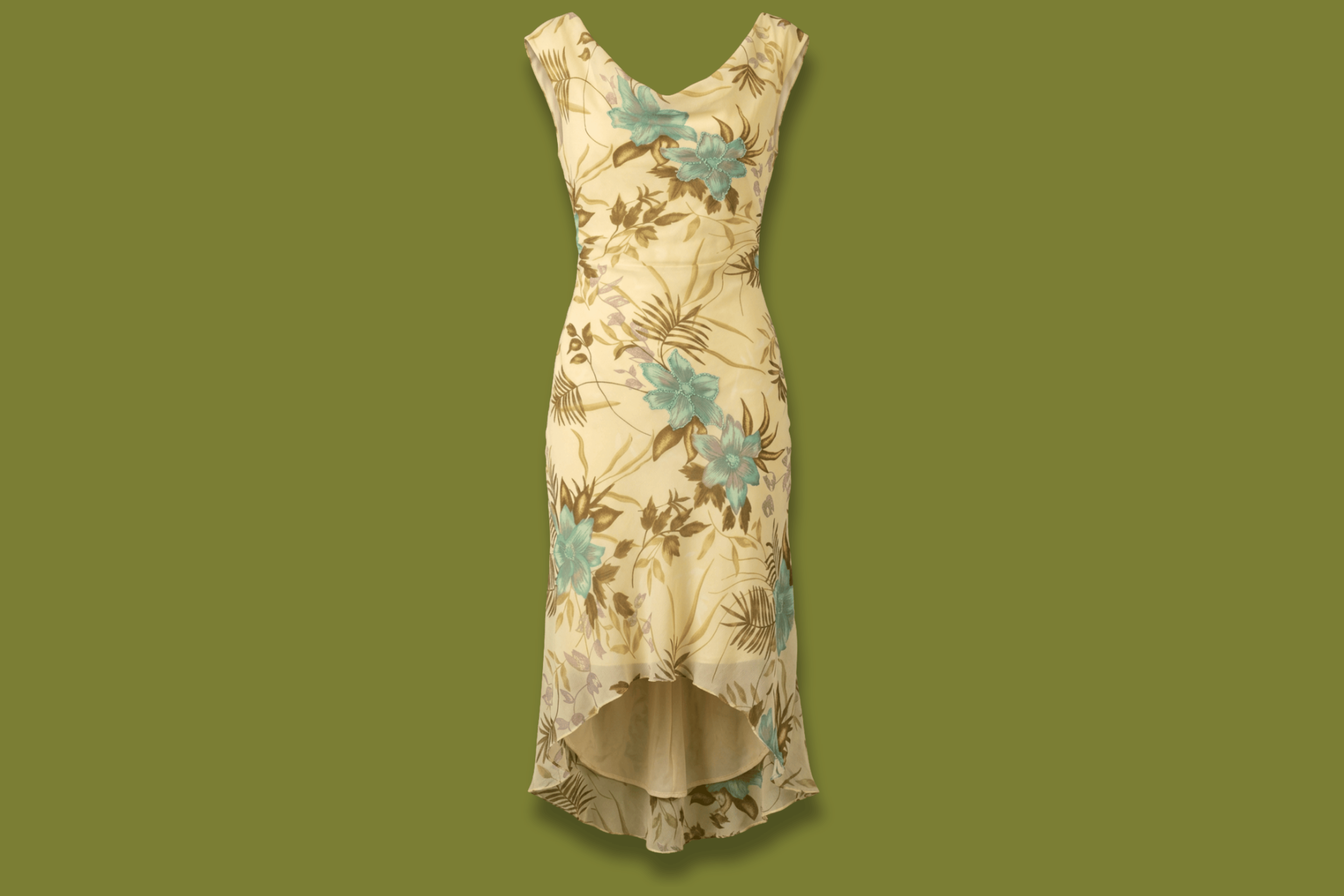 Floral Beaded Cowl-neck Midi Dress