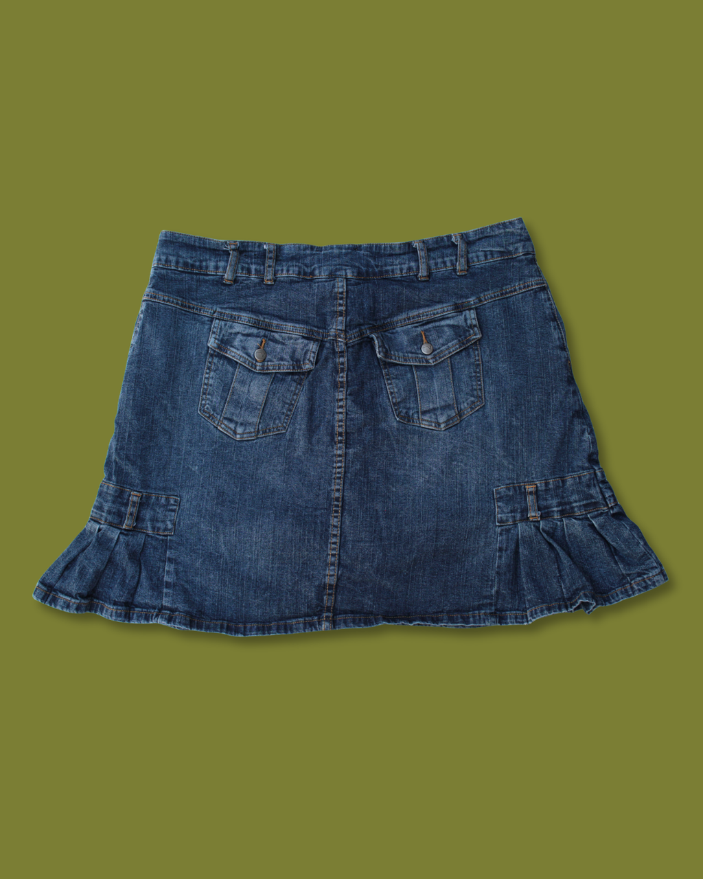 Denim Pleated-side Midi-skirt