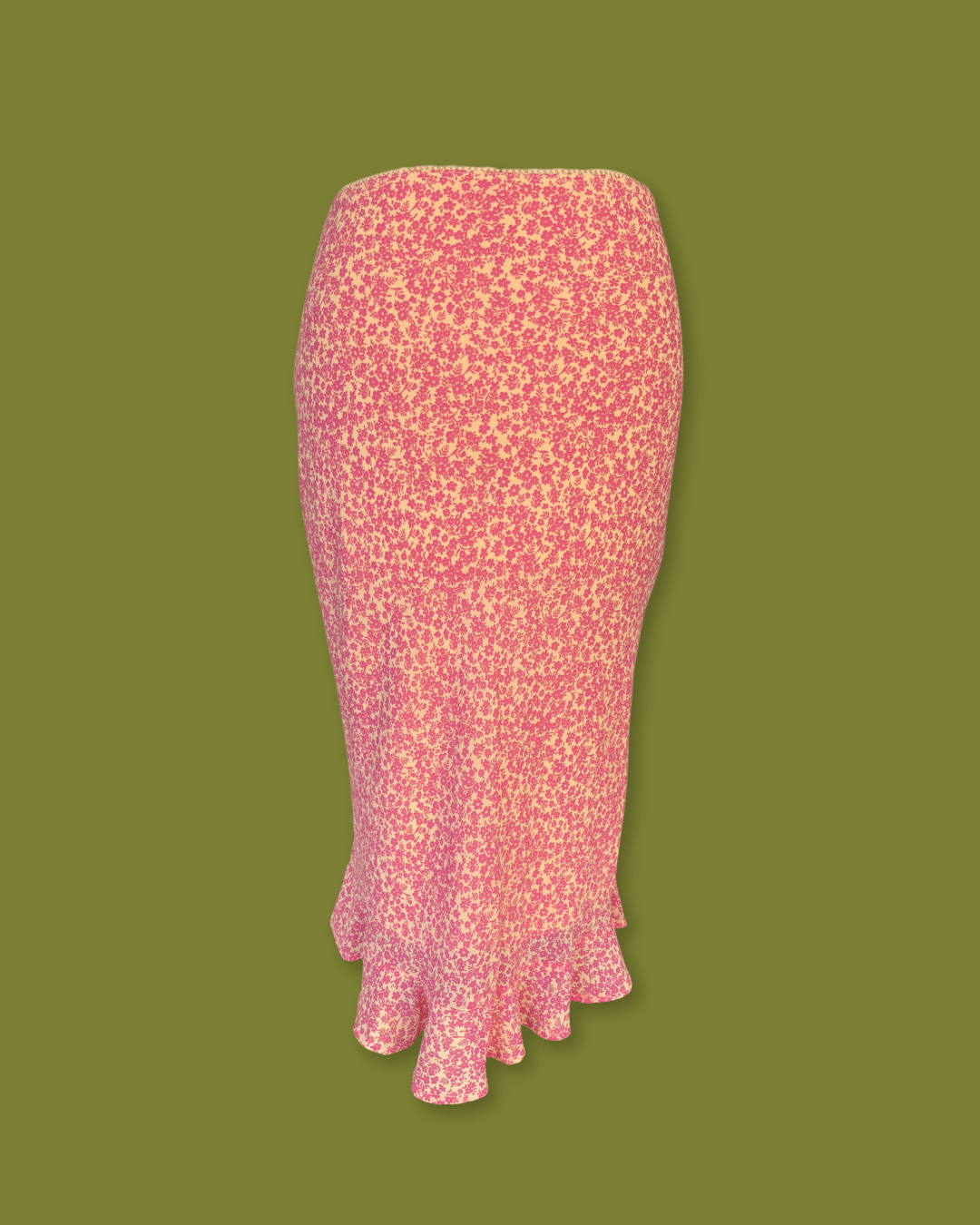Ditsy Floral Ruffle-hem Midi-skirt