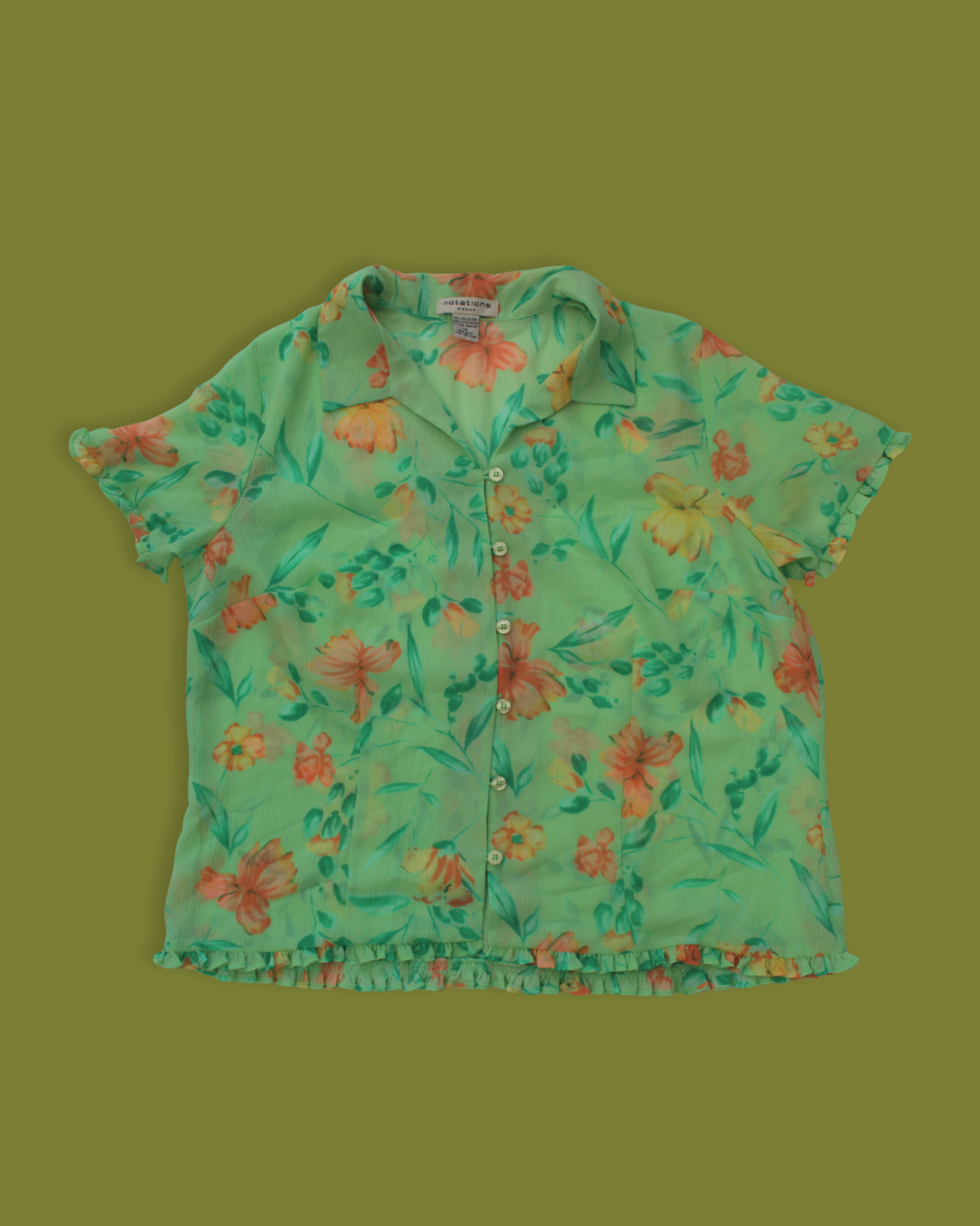 Floral Ruffle-hem Plus Button Down
