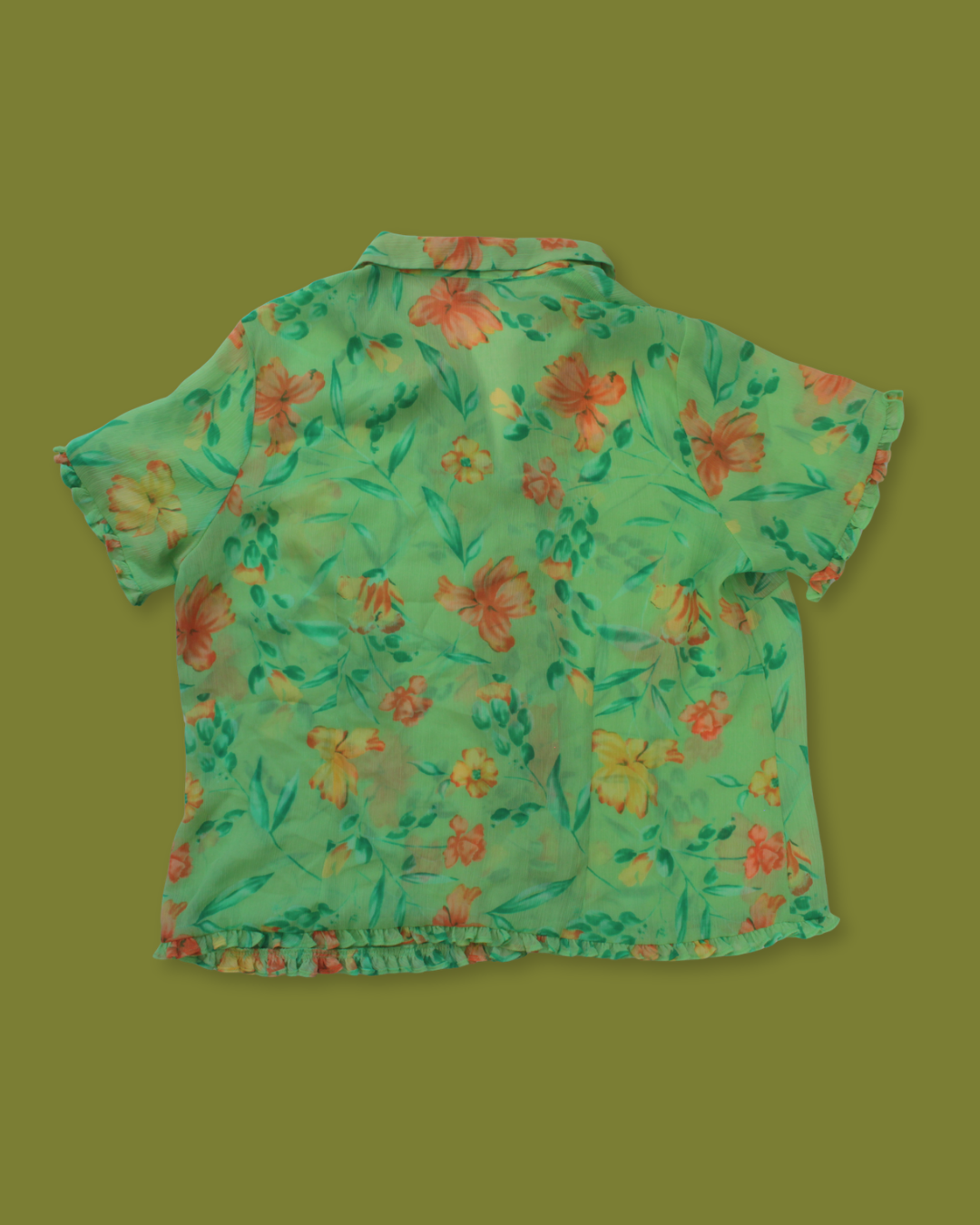 Floral Ruffle-hem Plus Button Down