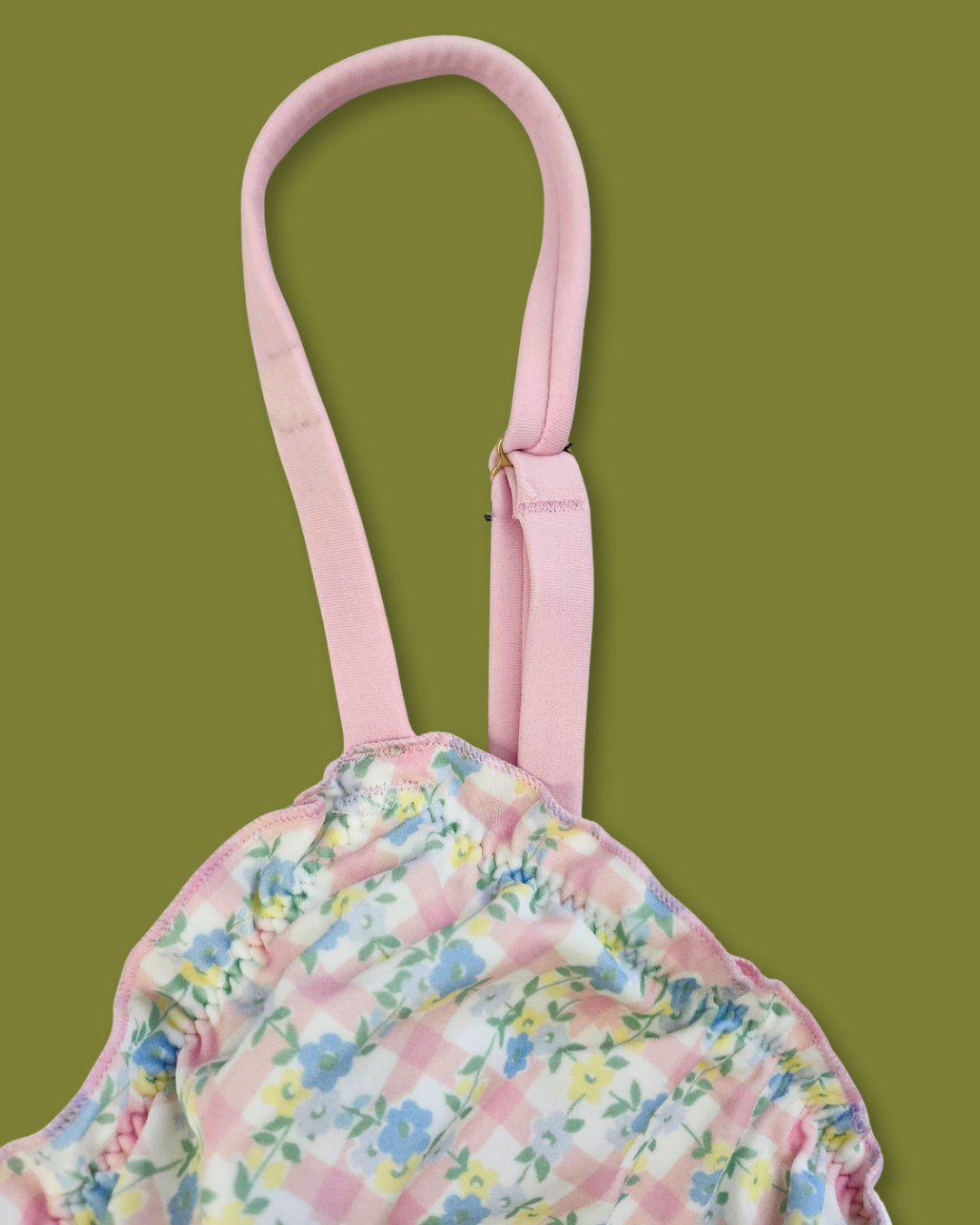 Gingham Floral Lettuce-hem Tie-front Tankini-top
