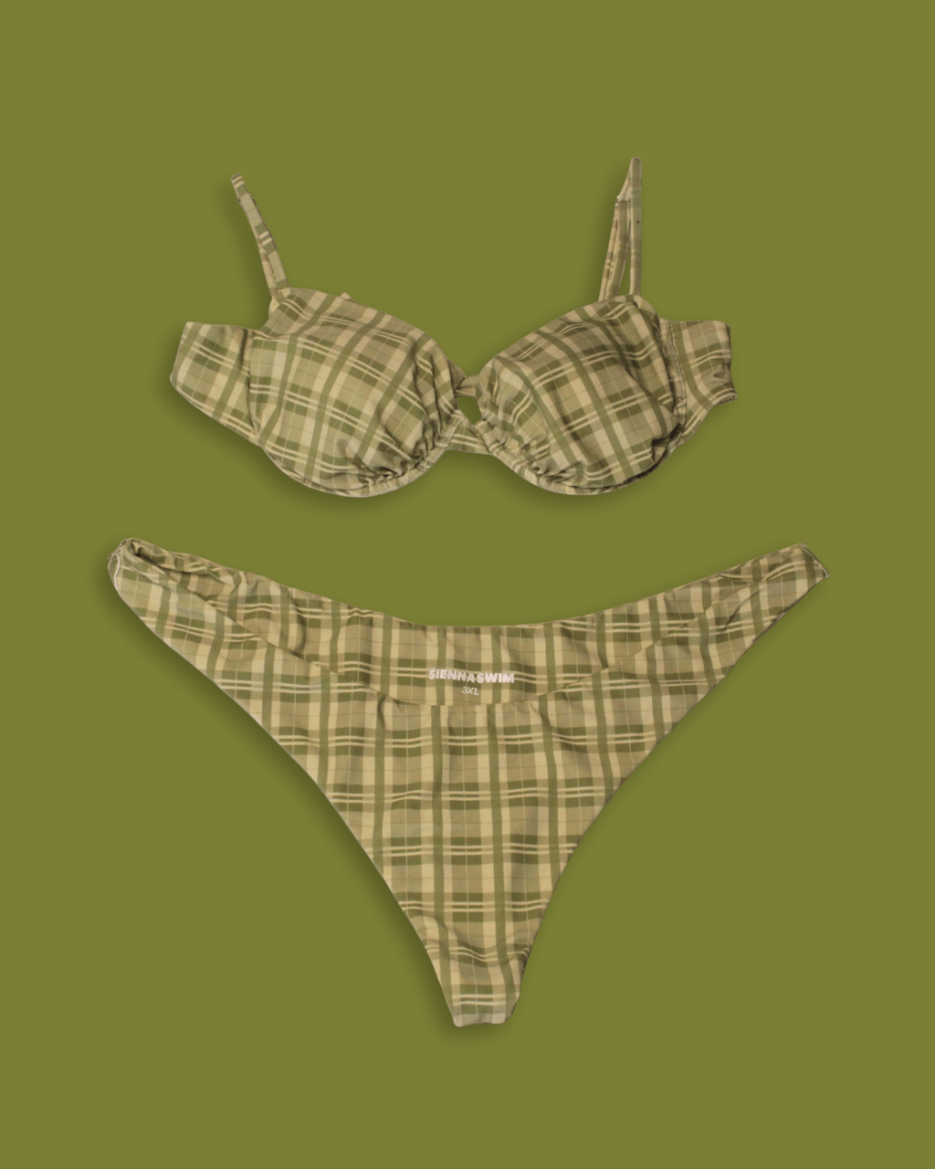 Green Plaid Mid-rise Bikini Set
