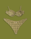 Green Plaid Mid-rise Bikini Set