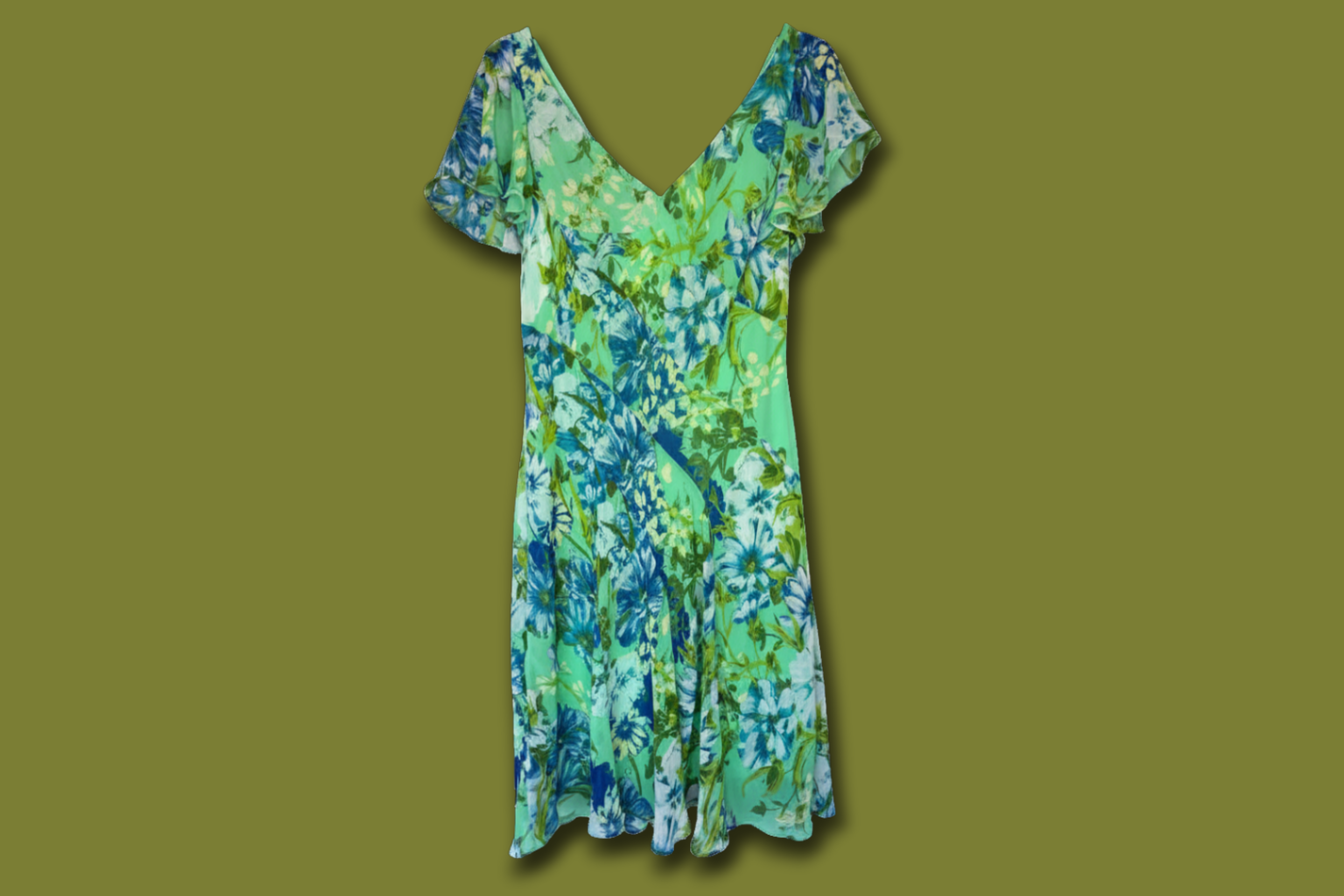 Flutter Sleeve Asymmetric Midi Dress