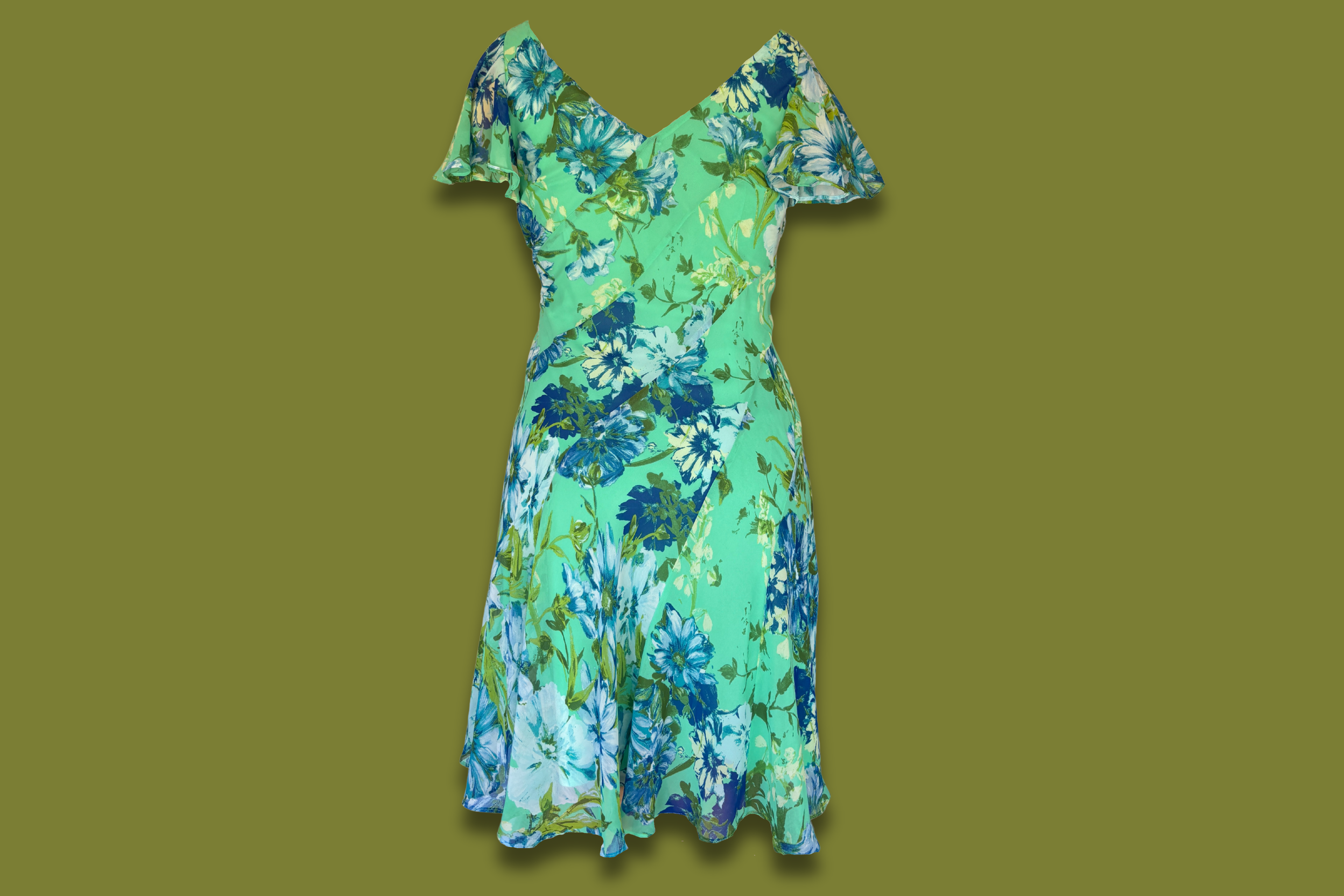 Flutter Sleeve Asymmetric Midi Dress