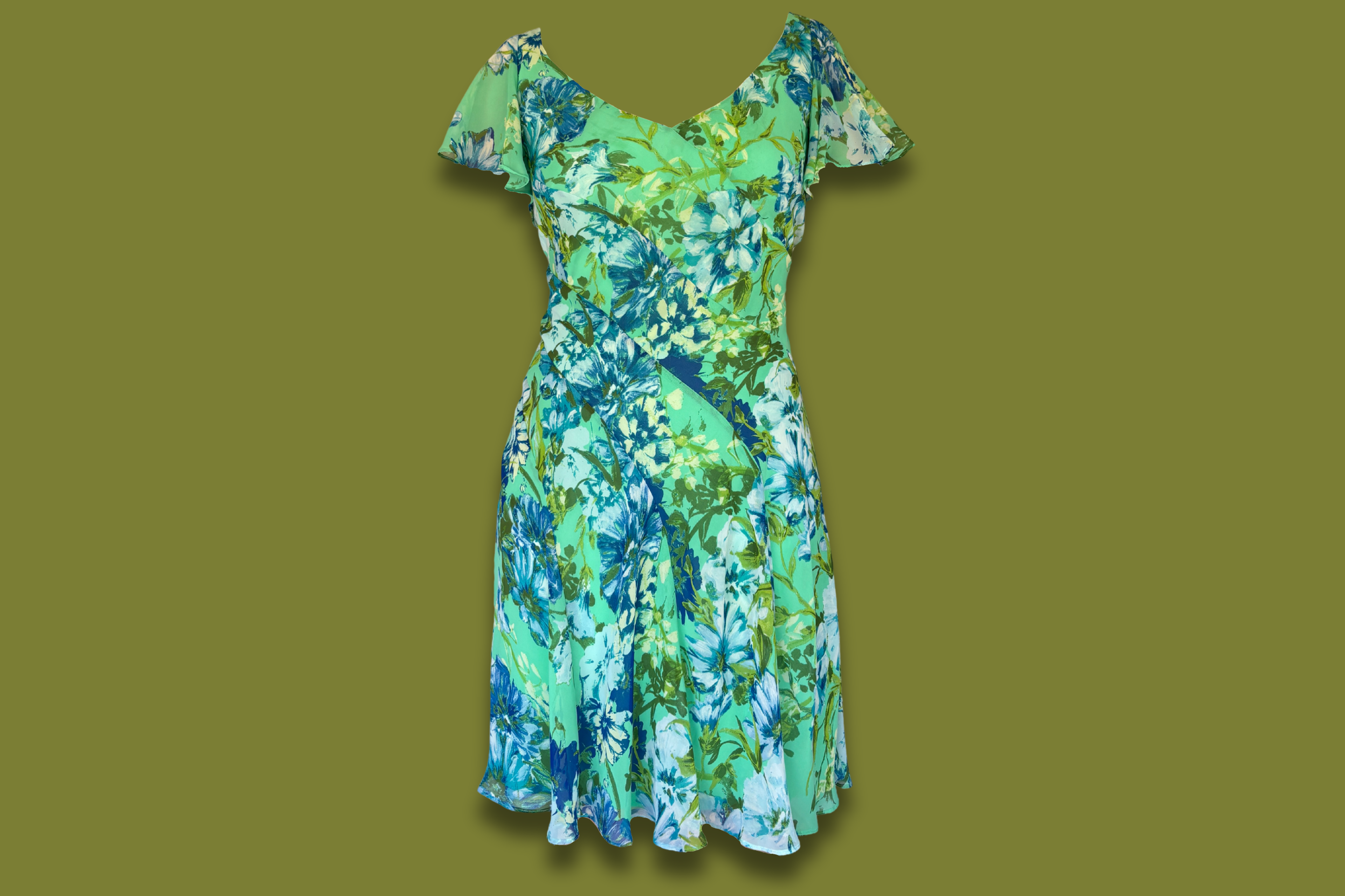 Flutter Sleeve Asymmetric Midi Dress