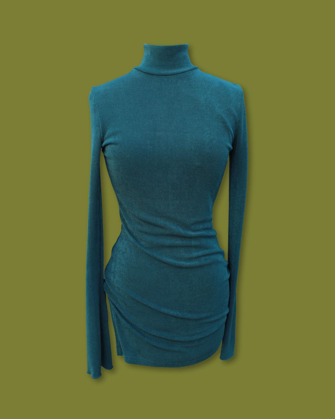 Metallic Mock-neck Slit-sleeve Mini Dress