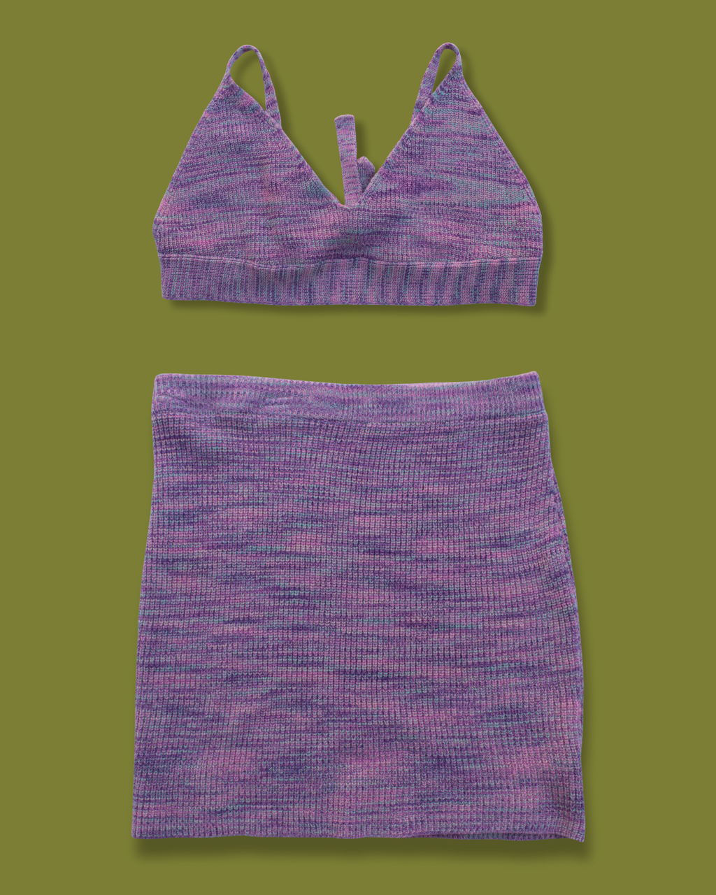 Multicolored Knit Bra-top and Skirt Set