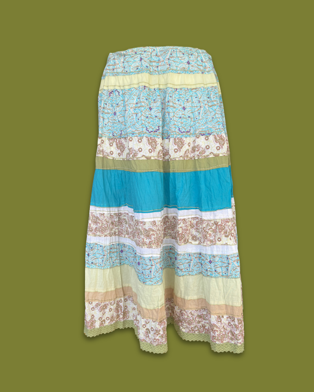 Patchwork Tiered Drawstring Maxi-skirt