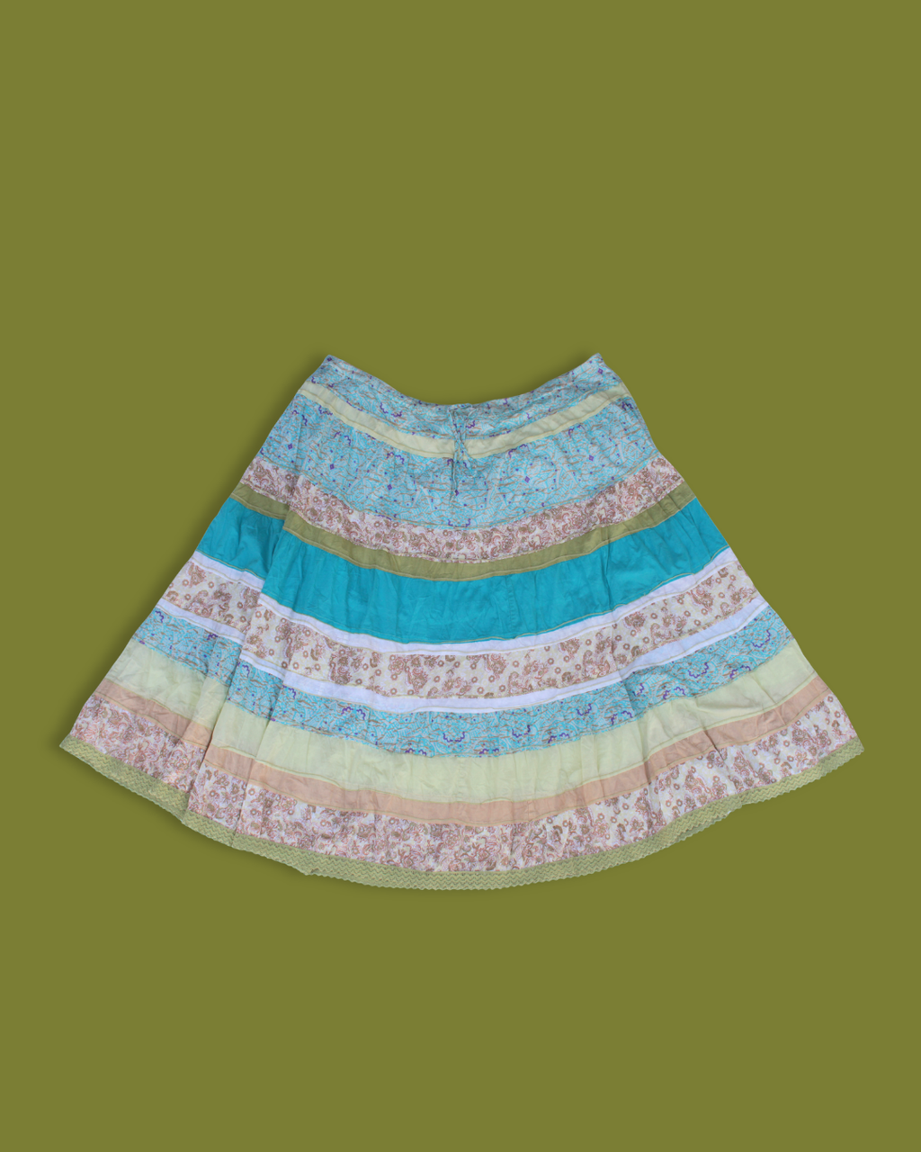 Patchwork Tiered Drawstring Maxi-skirt