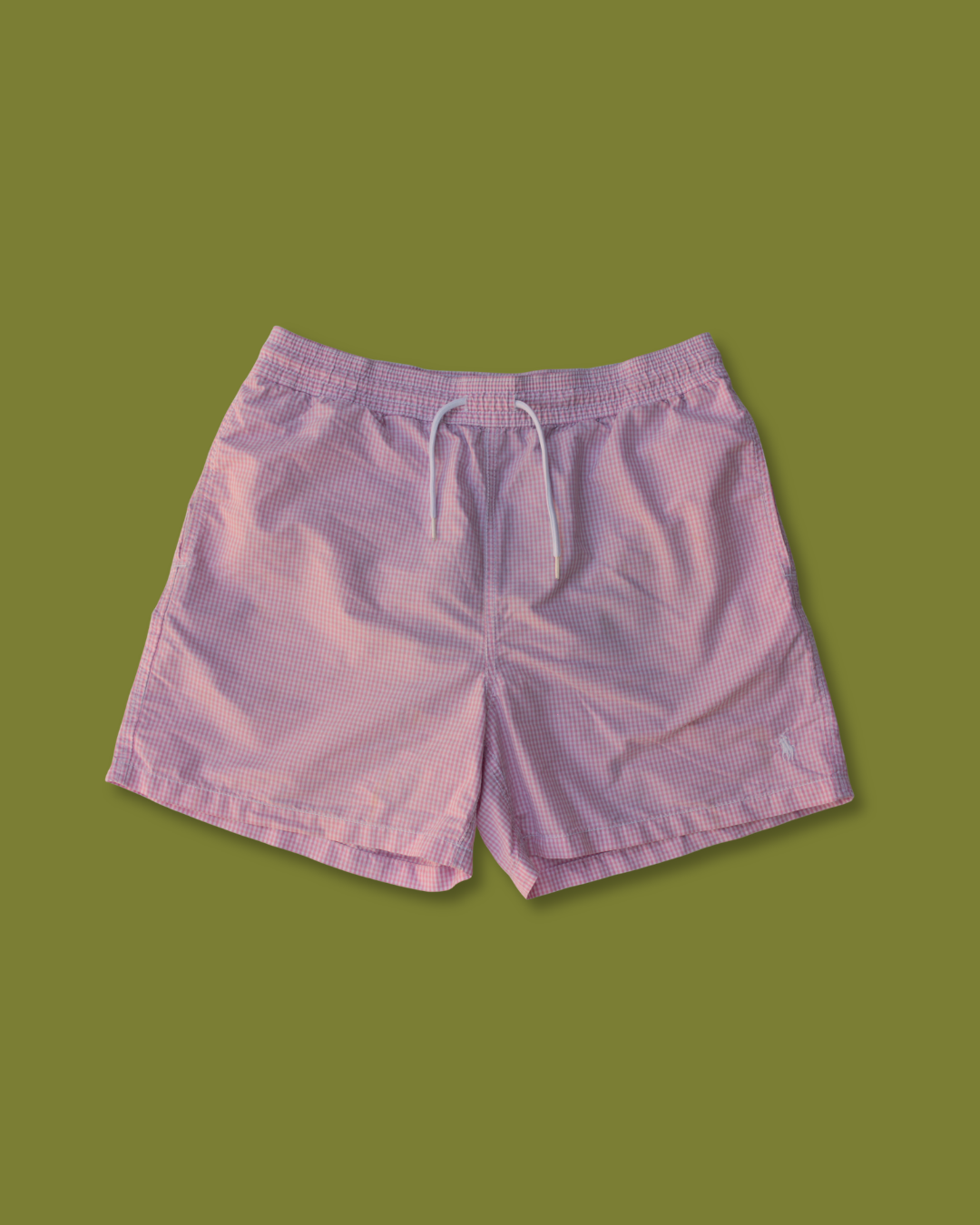 Pink Gingham "Polo" Swim Trunks