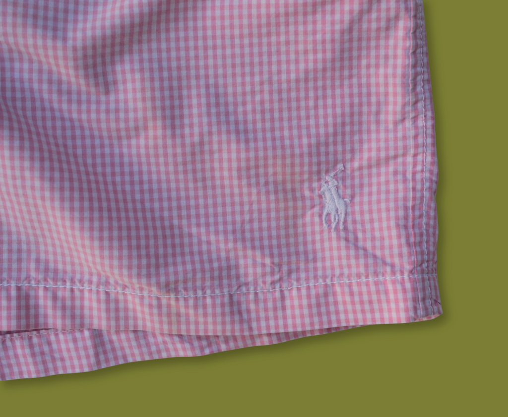 Pink Gingham "Polo" Swim Trunks