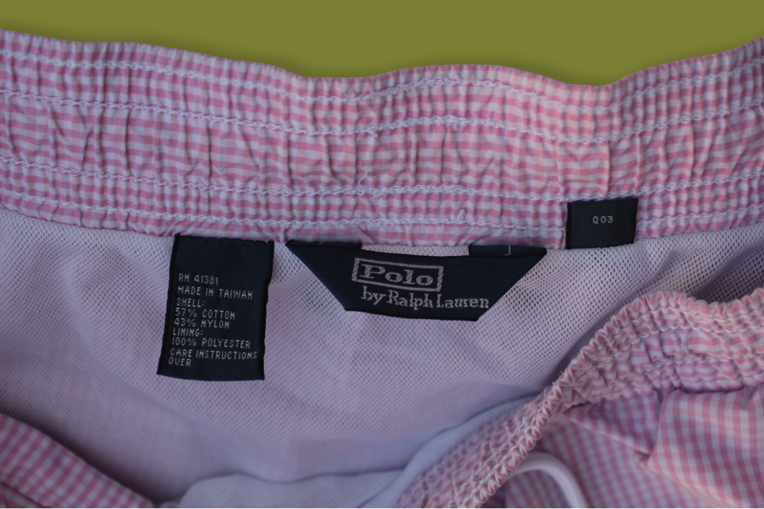 Pink Gingham "Polo" Swim Trunks