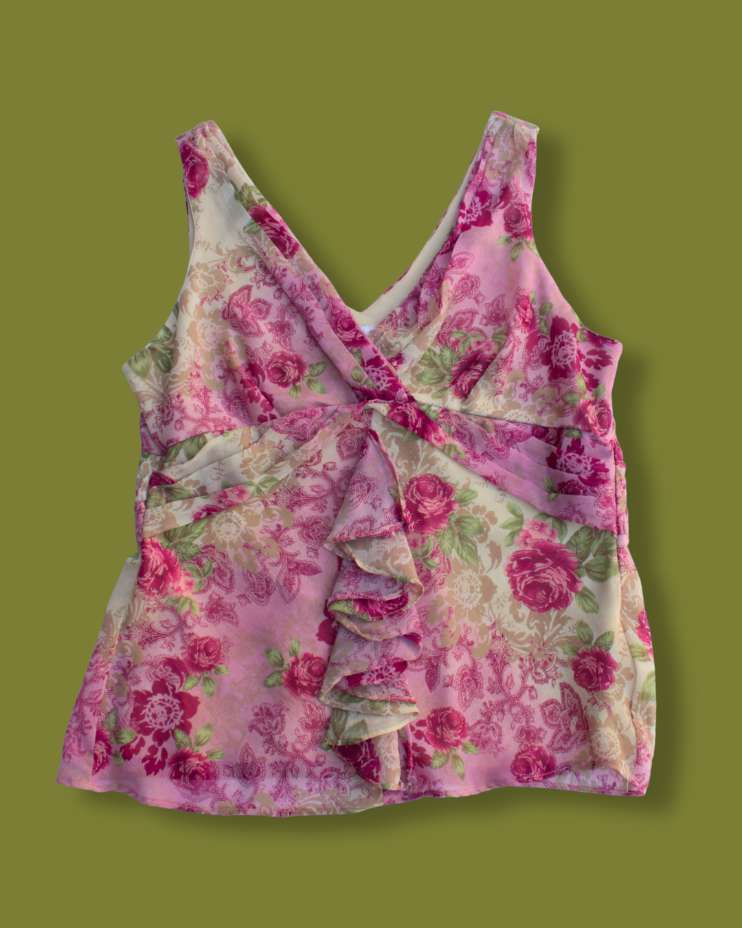 Paisley Floral Ruffle-front Tank Top