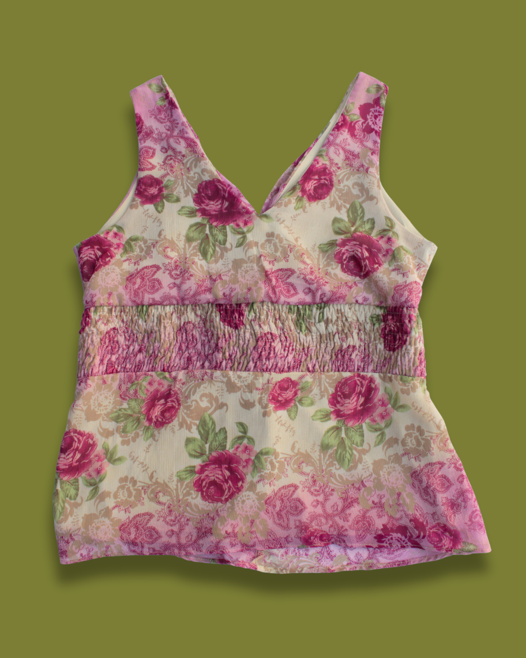 Paisley Floral Ruffle-front Tank Top