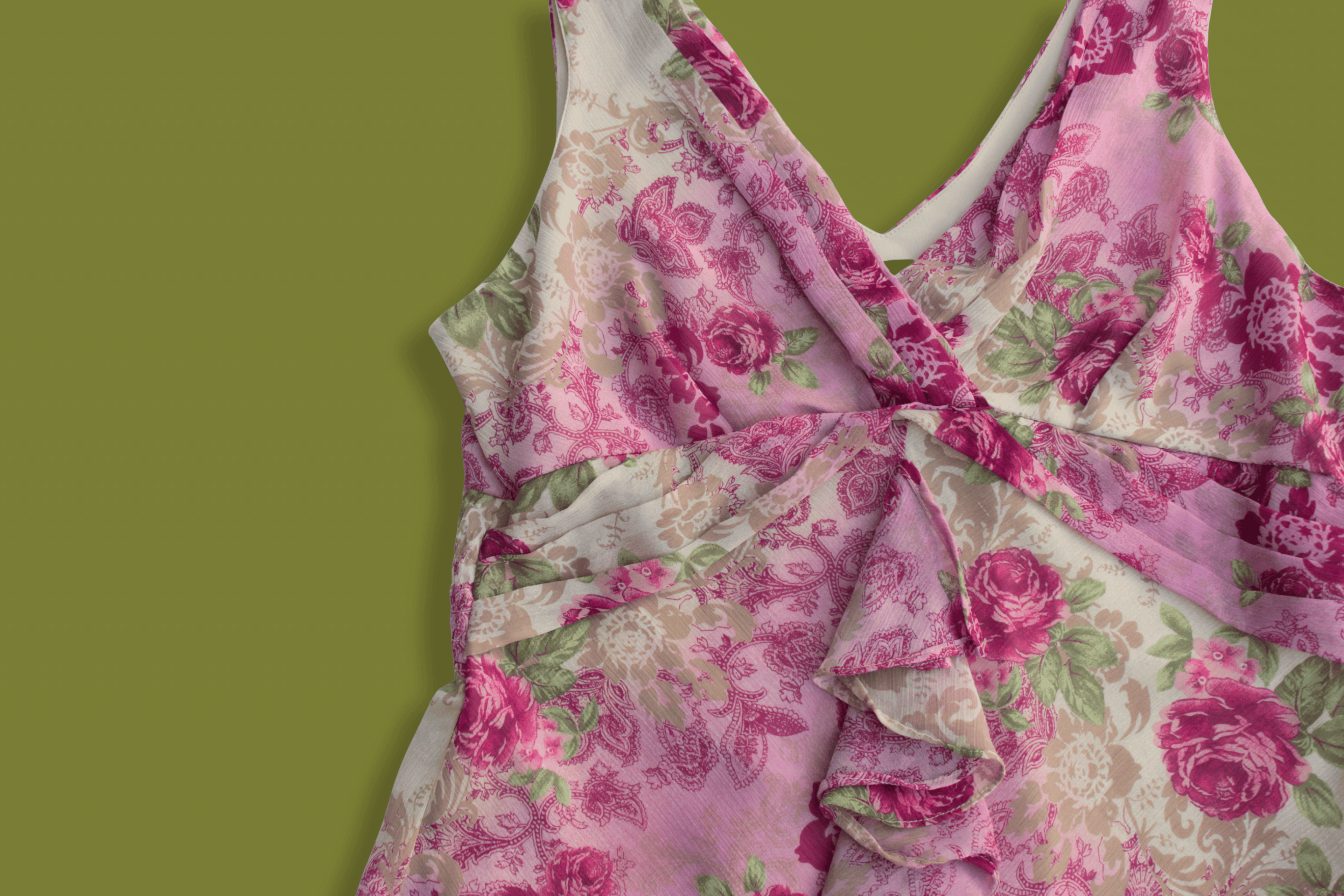 Paisley Floral Ruffle-front Tank Top
