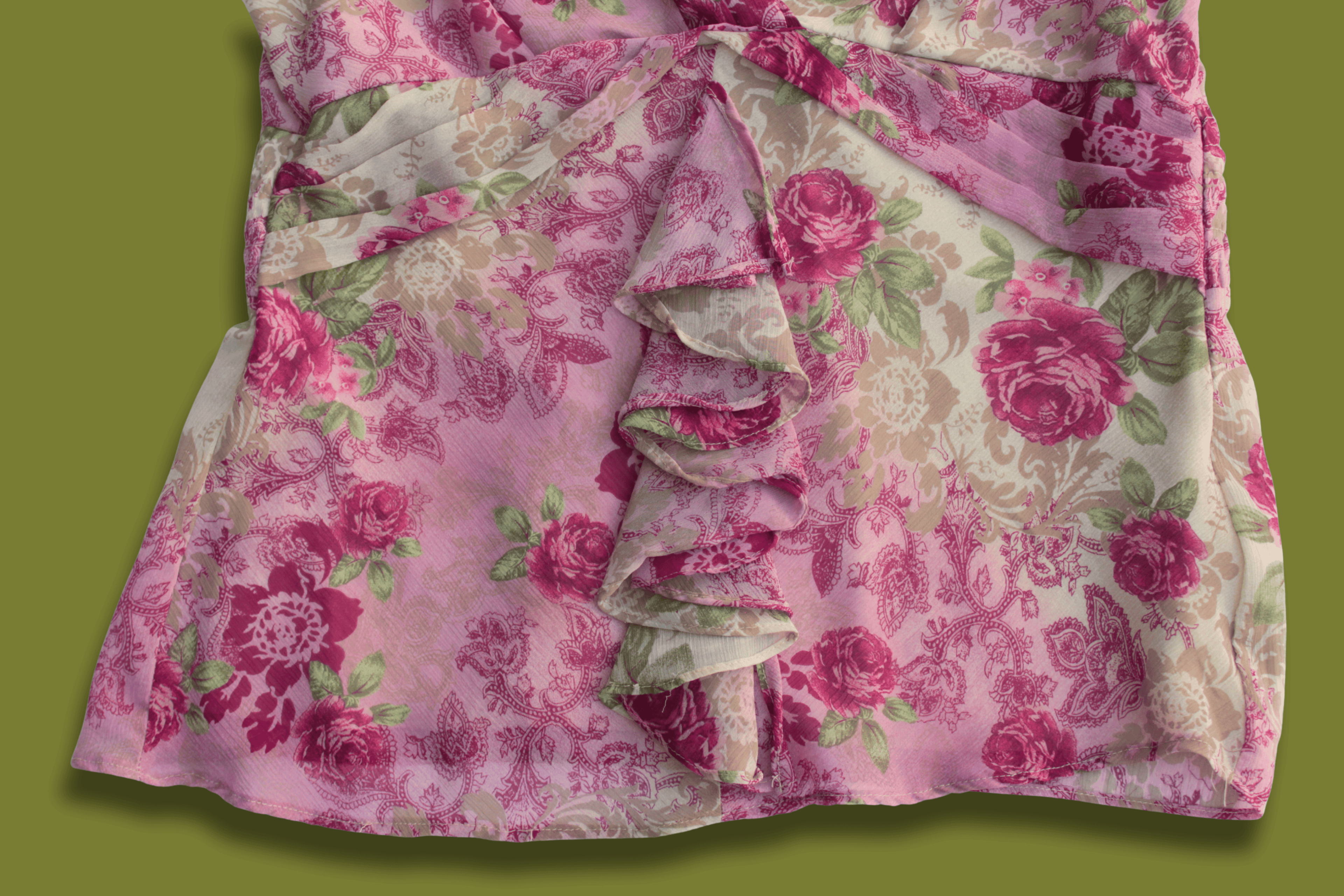 Paisley Floral Ruffle-front Tank Top