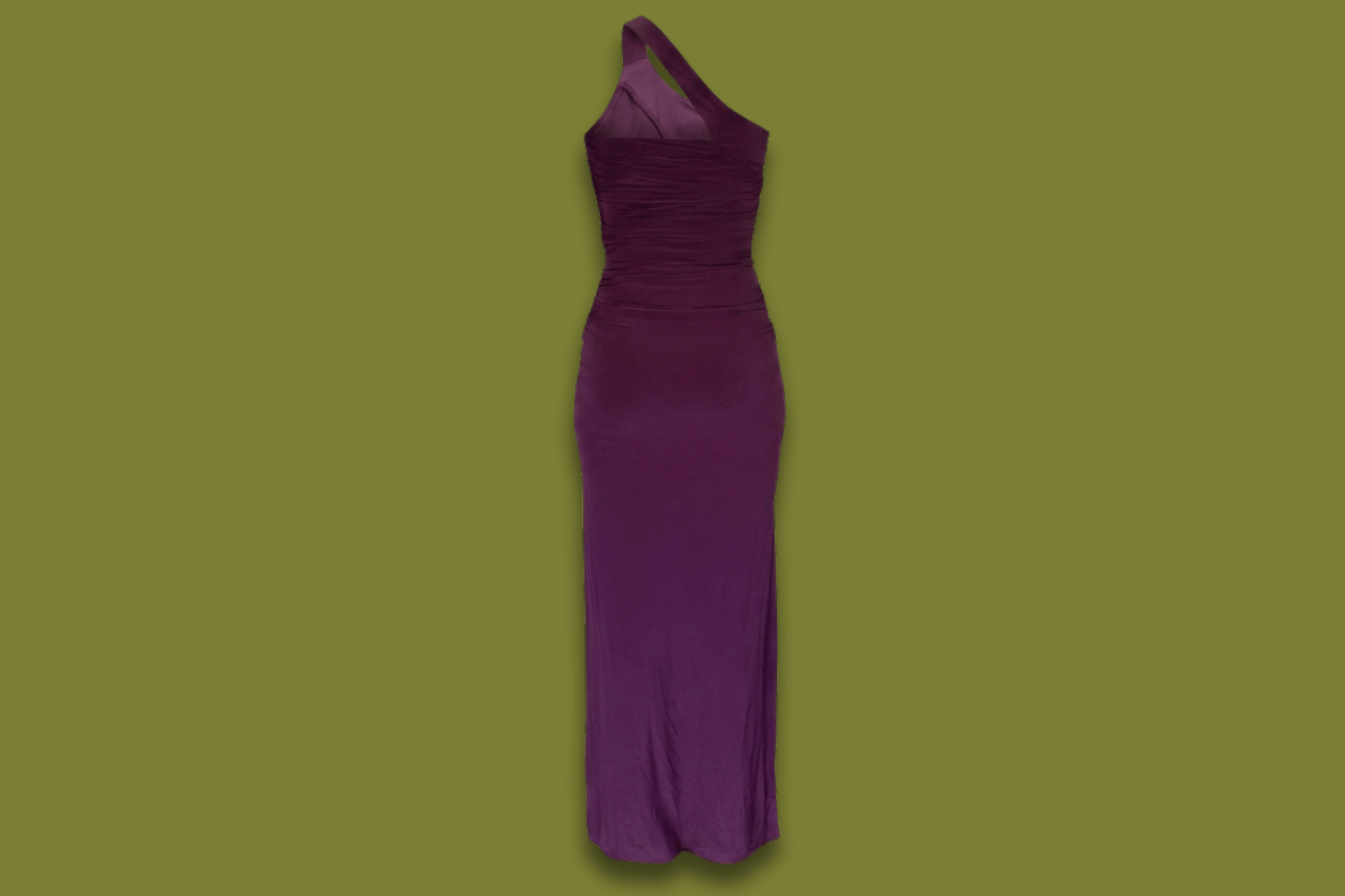 Beaded One-Shoulder Ruched Gown