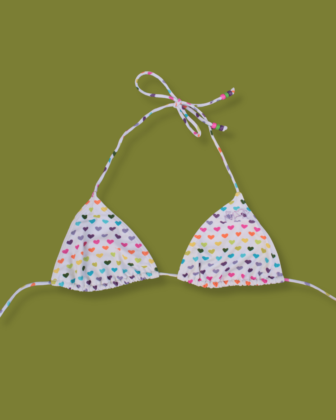 Rainbow Heart-print Halter String Bikini Top
